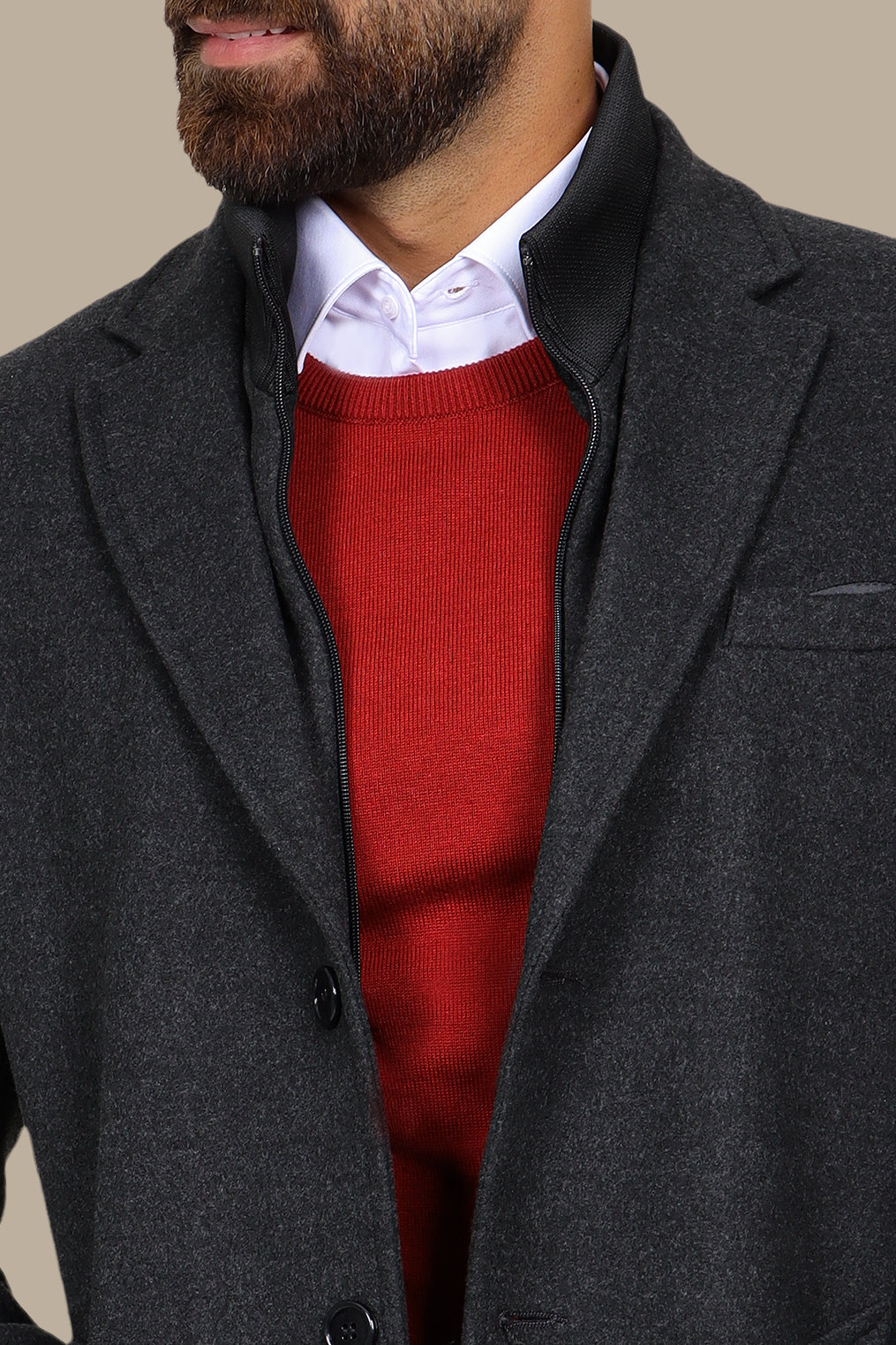 Versatile Chic: Dark Grey Notch Coat with Detachable Element