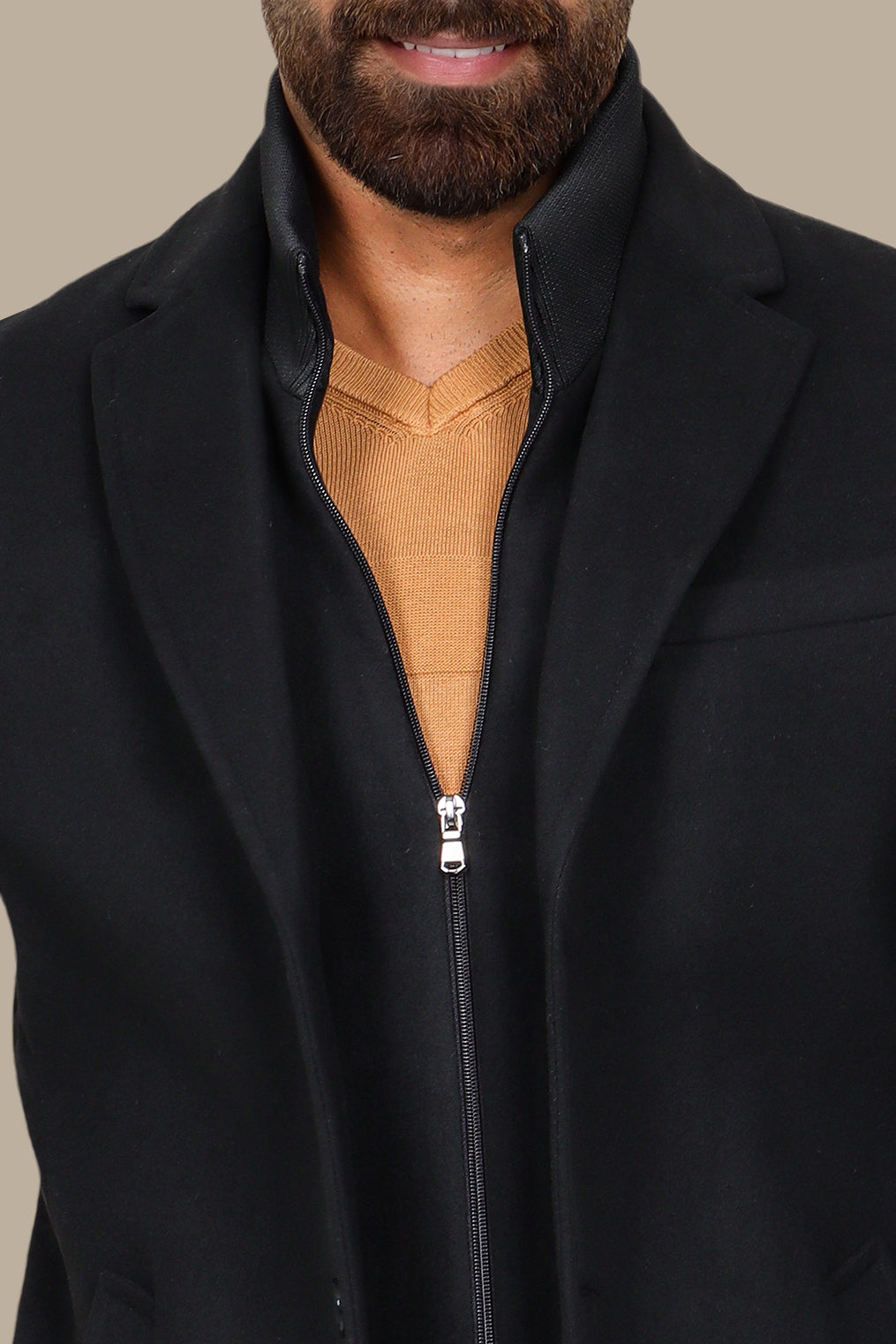 Black Beauty: The Notch Detachable Coat in Timeless Elegance