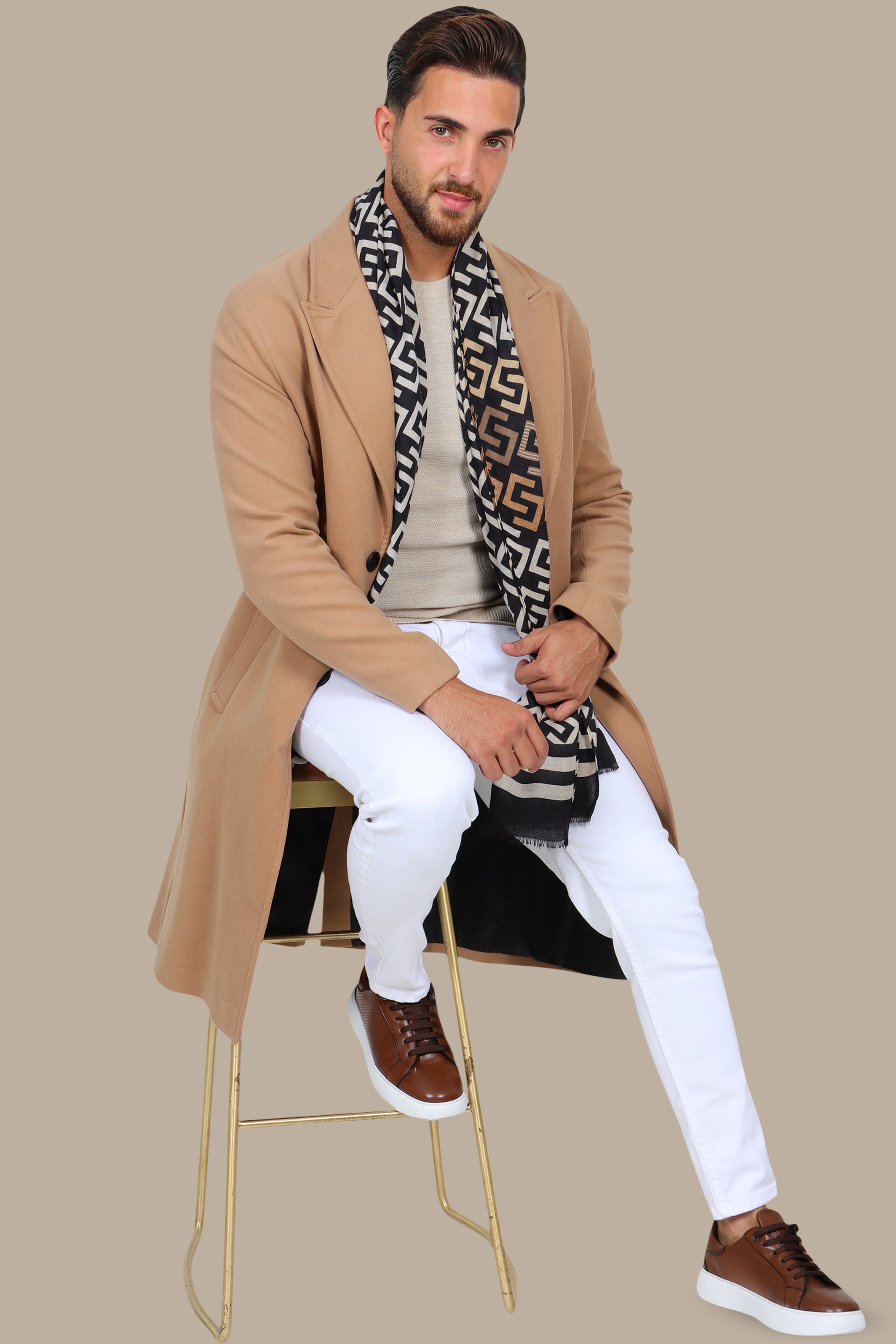Oversized Beige Coat with Peak Lapels