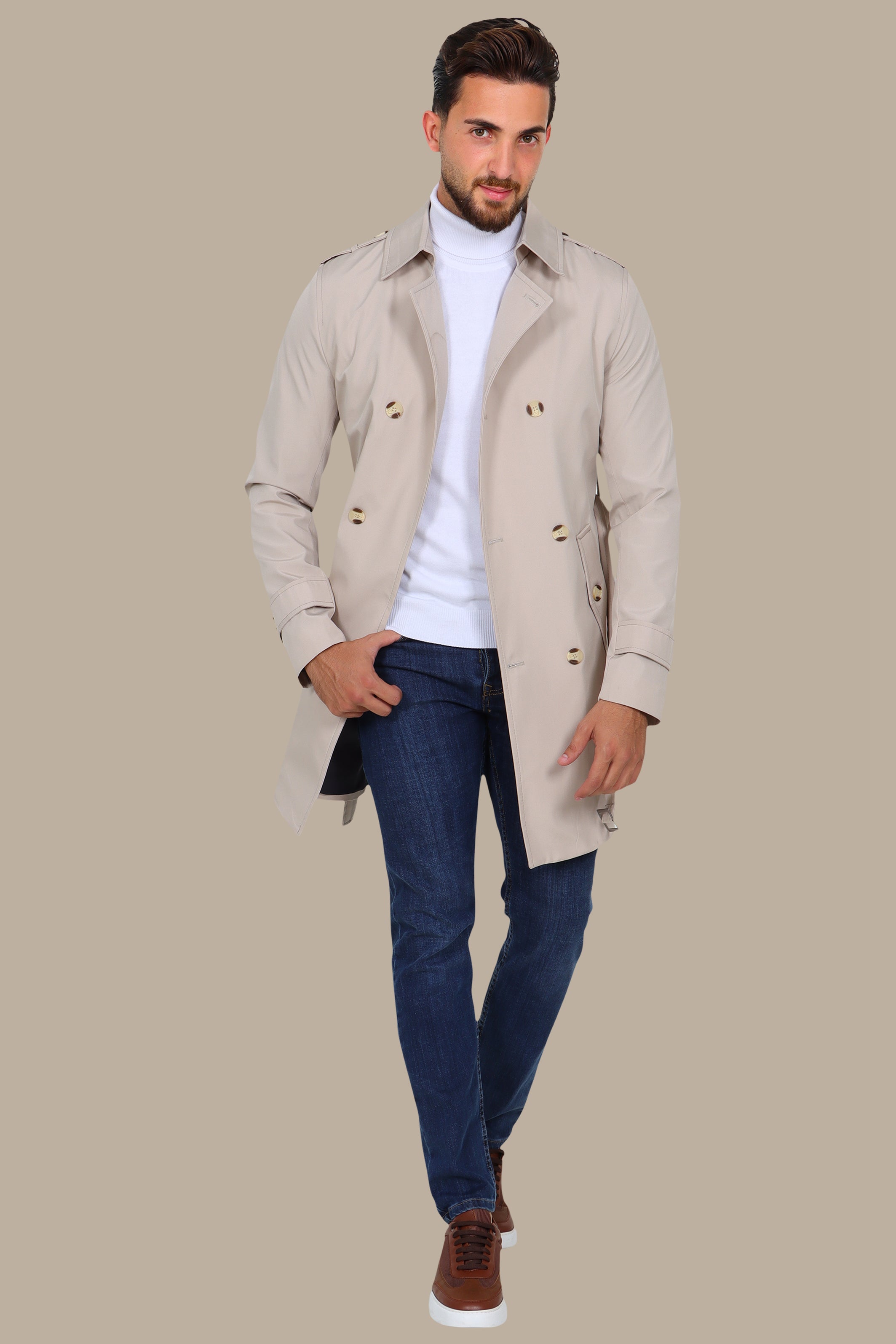 Classic Double-Breasted Beige Trench Coat