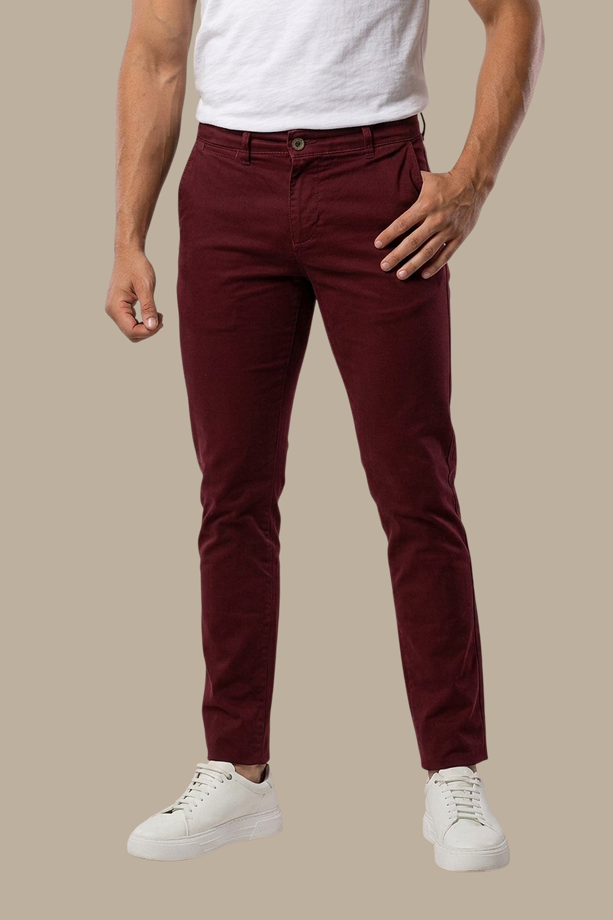 Burgundy Bliss: Slim Fit Chino Trousers