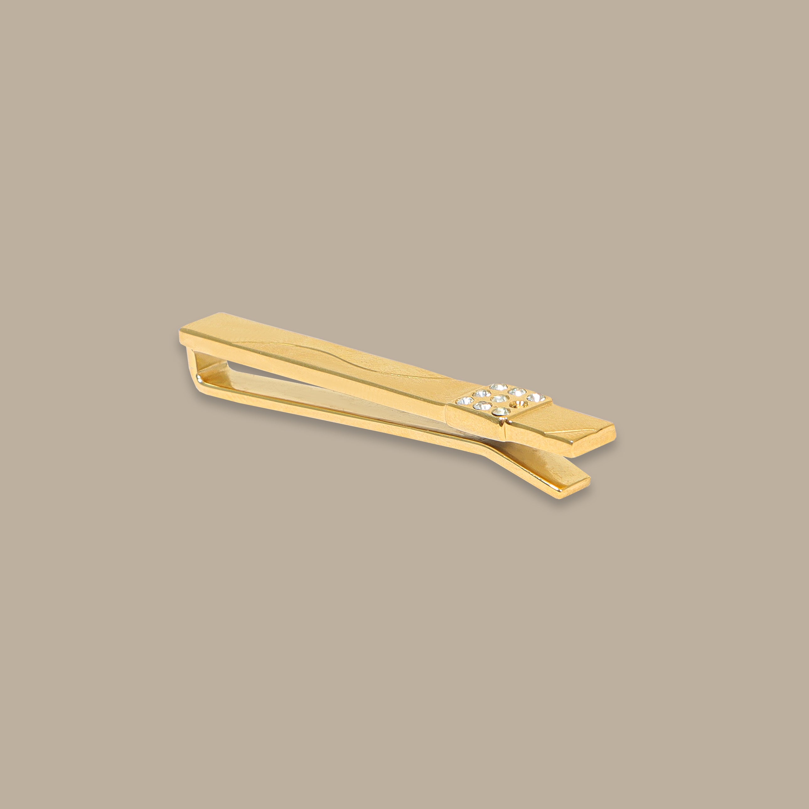 Gold Tie Clip with 9 Strass Stones