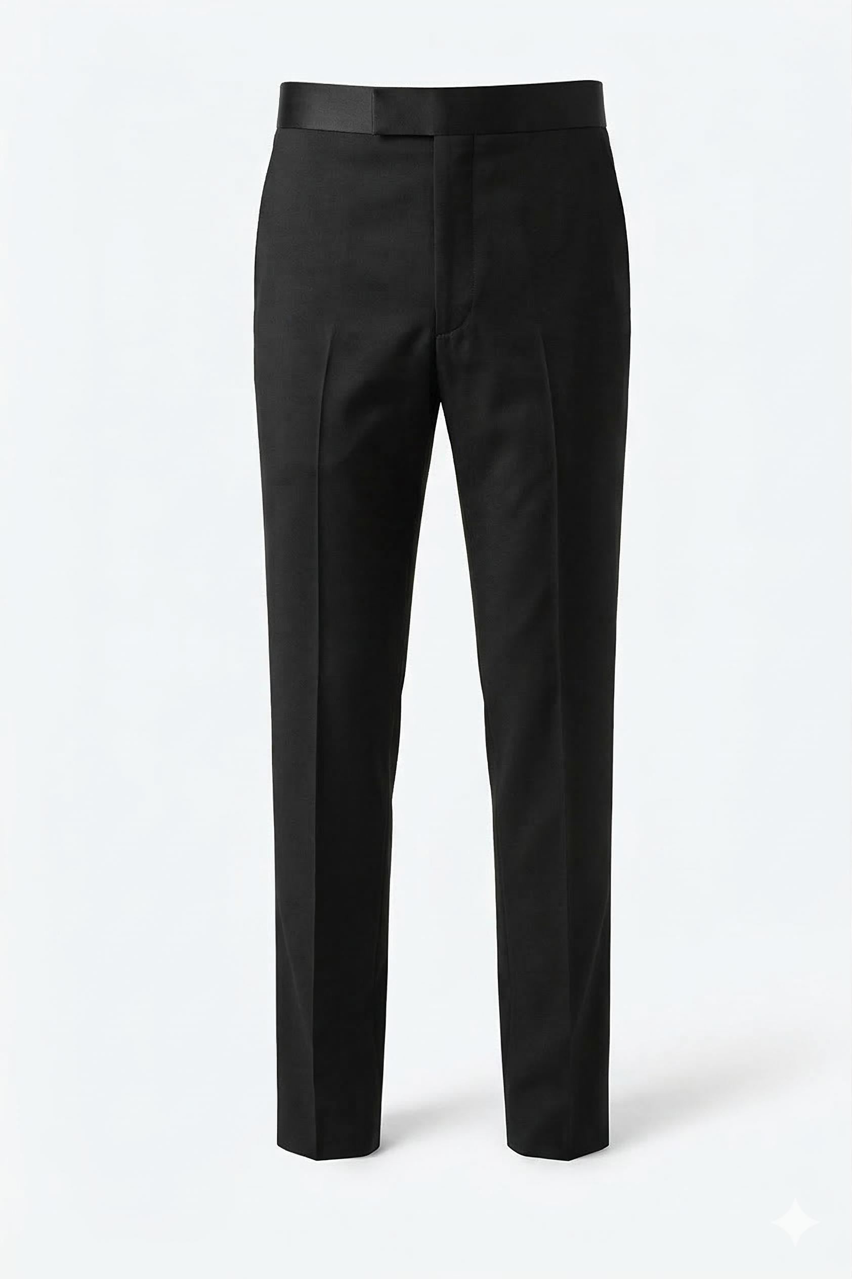 Midnight Elegance: Black Tuxedo Trousers with Sophisticated Satin Band