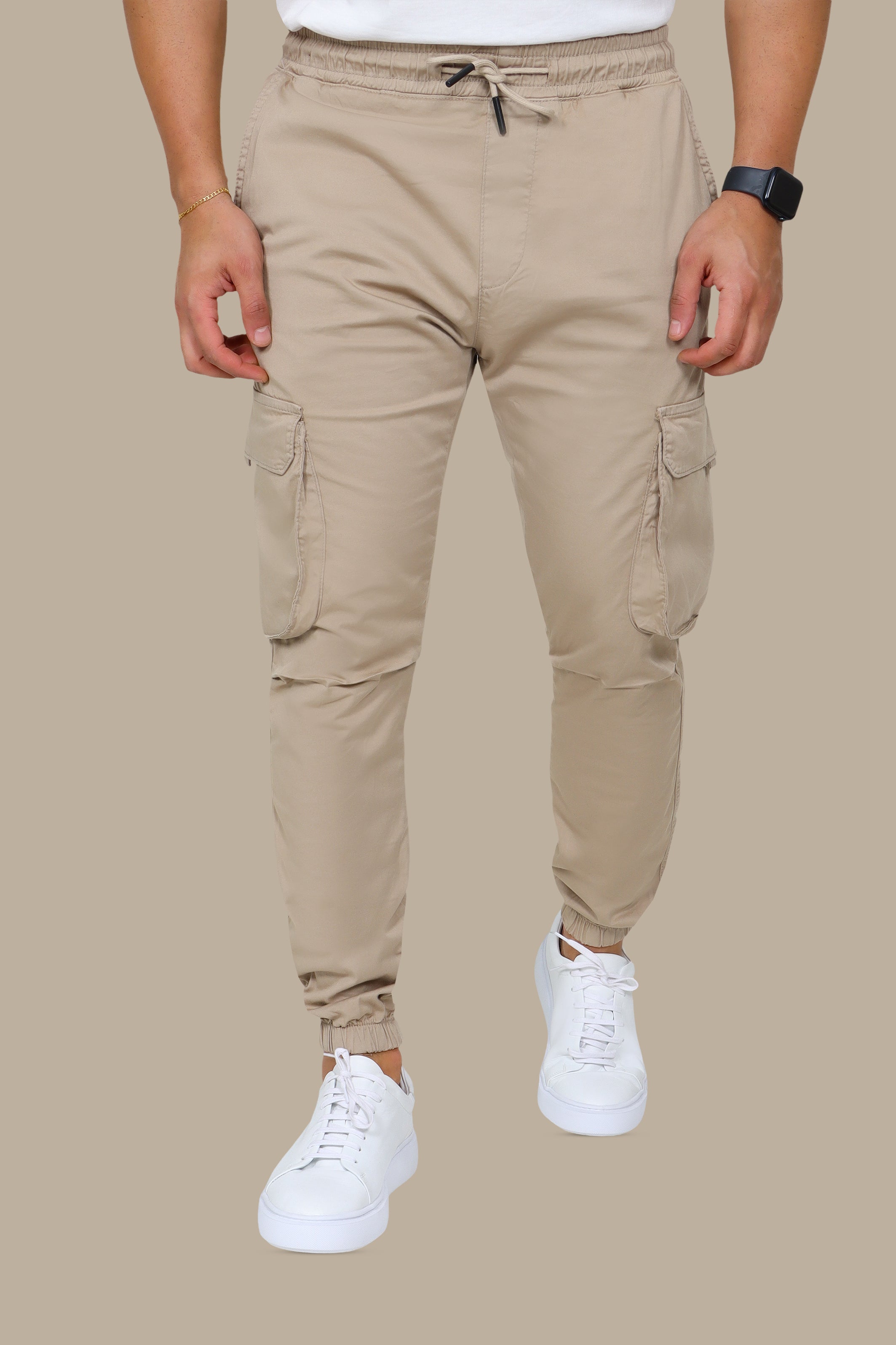 Light Beige Cargo Pant with Band Detail