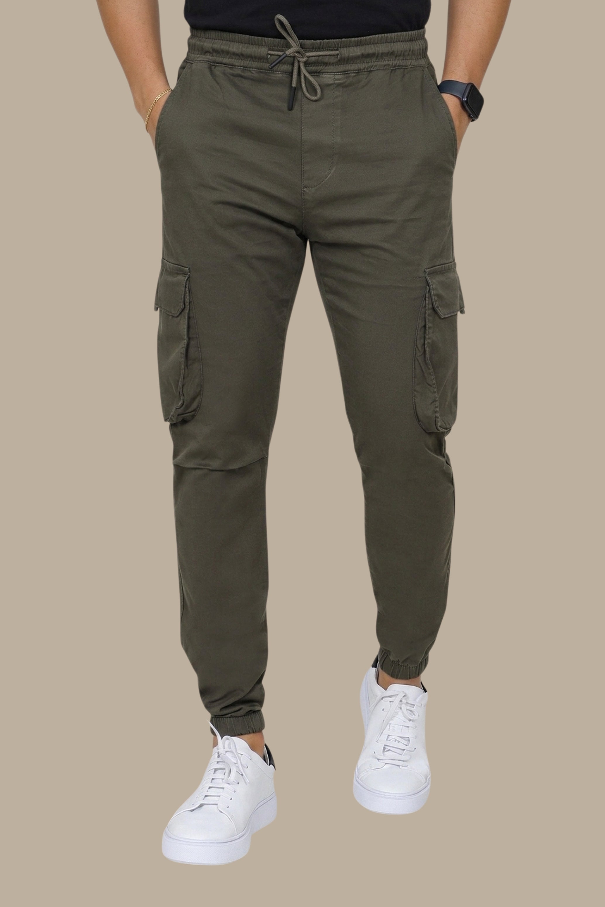 Khaki Cargo Pant with Band Detail
