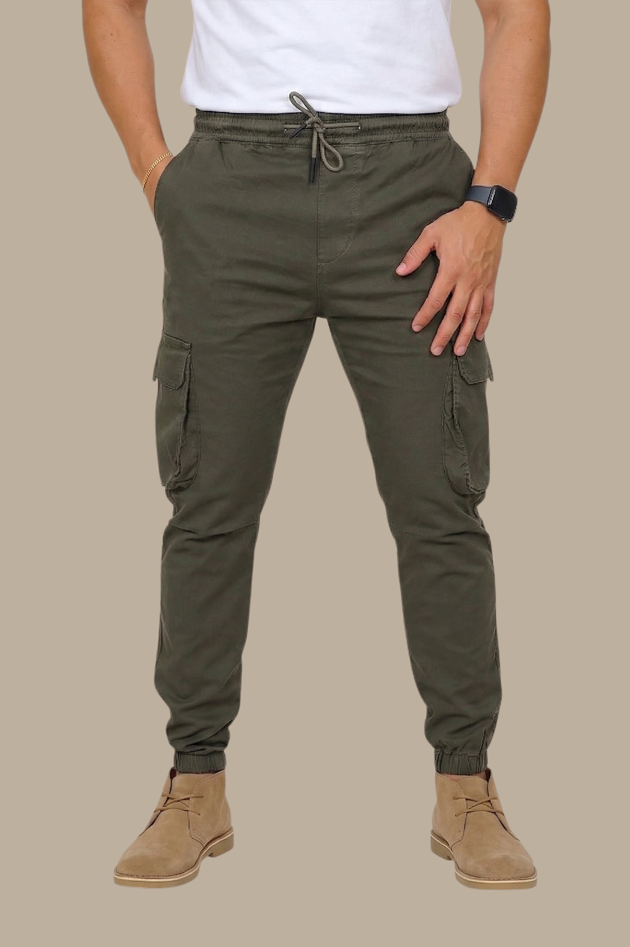Khaki Cargo Pant with Band Detail