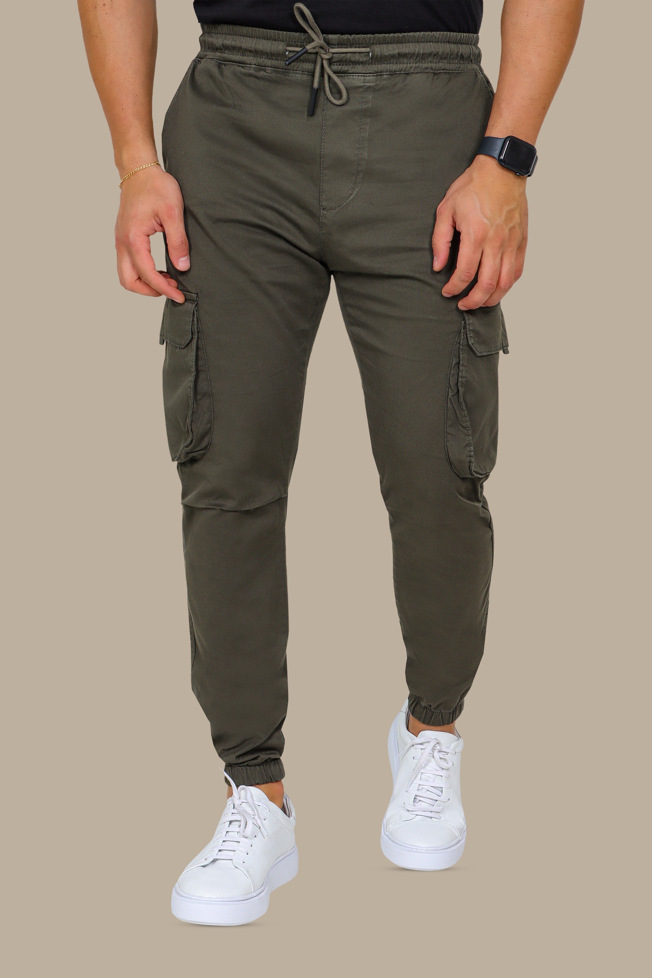 Khaki Cargo Pant with Band Detail