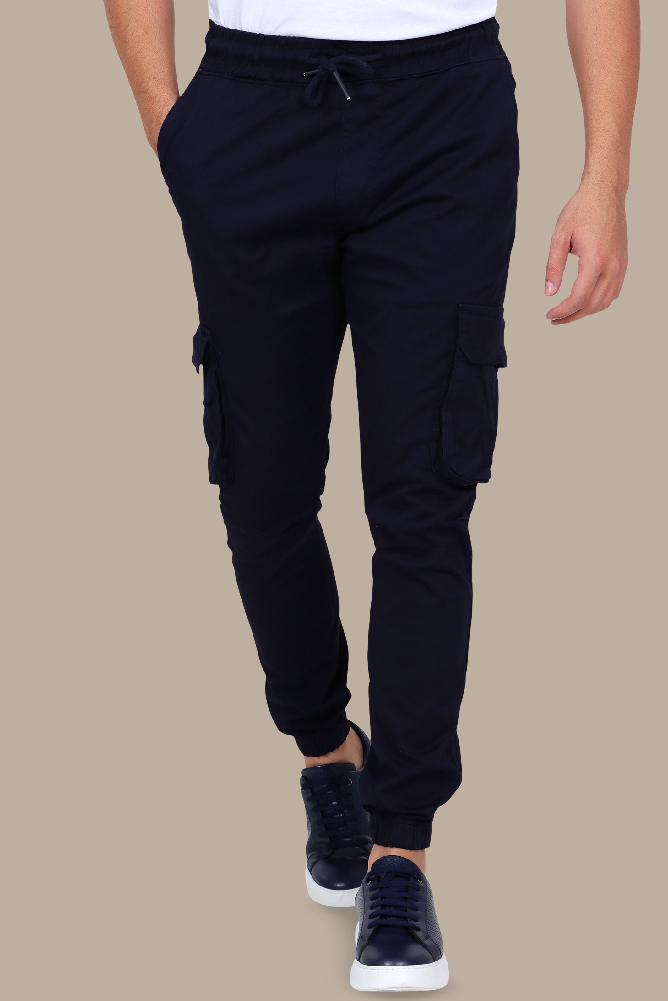 Navy Cargo Pants With Band