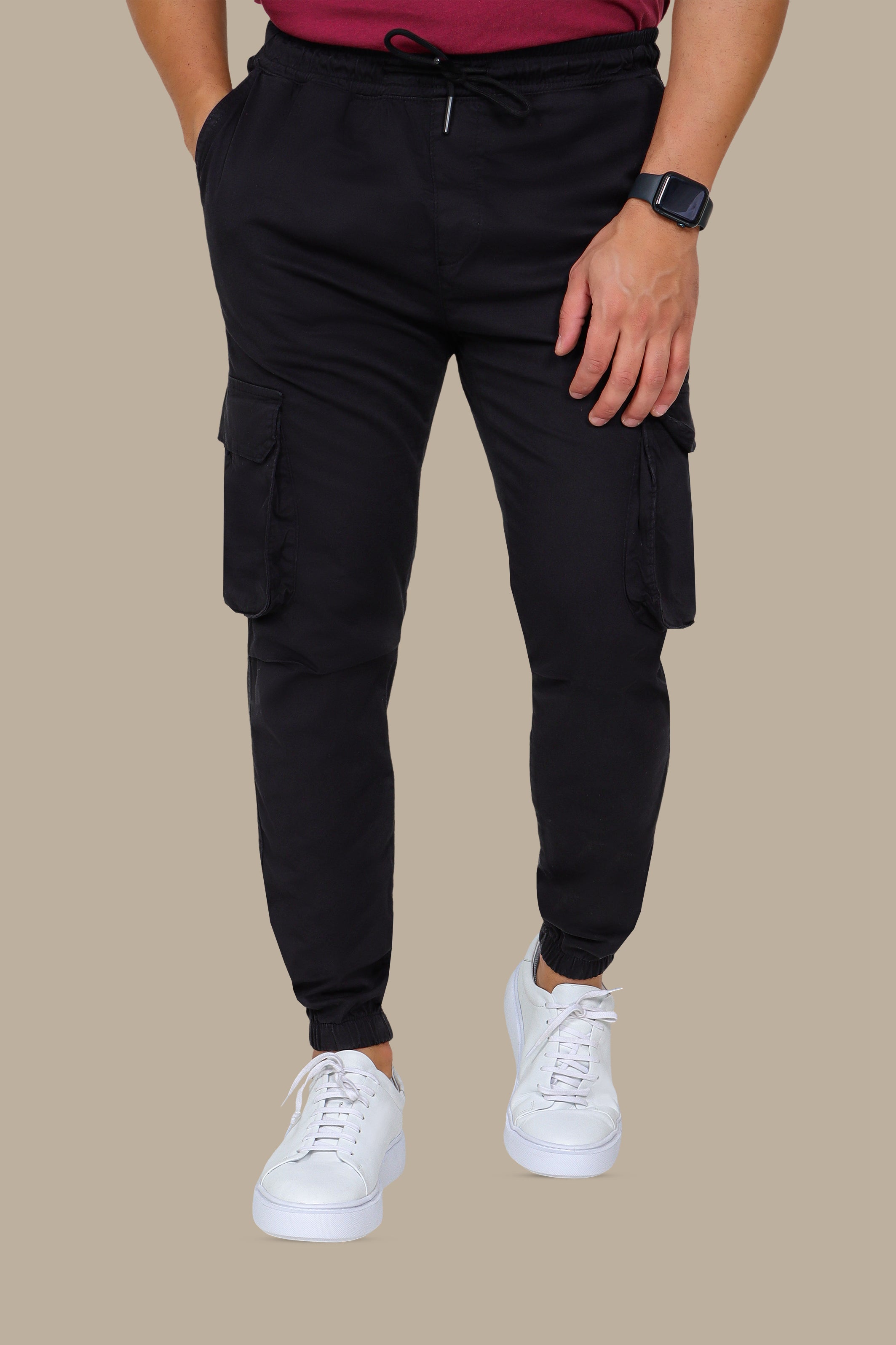 Urban Chic: Black Cargo Pants with Band