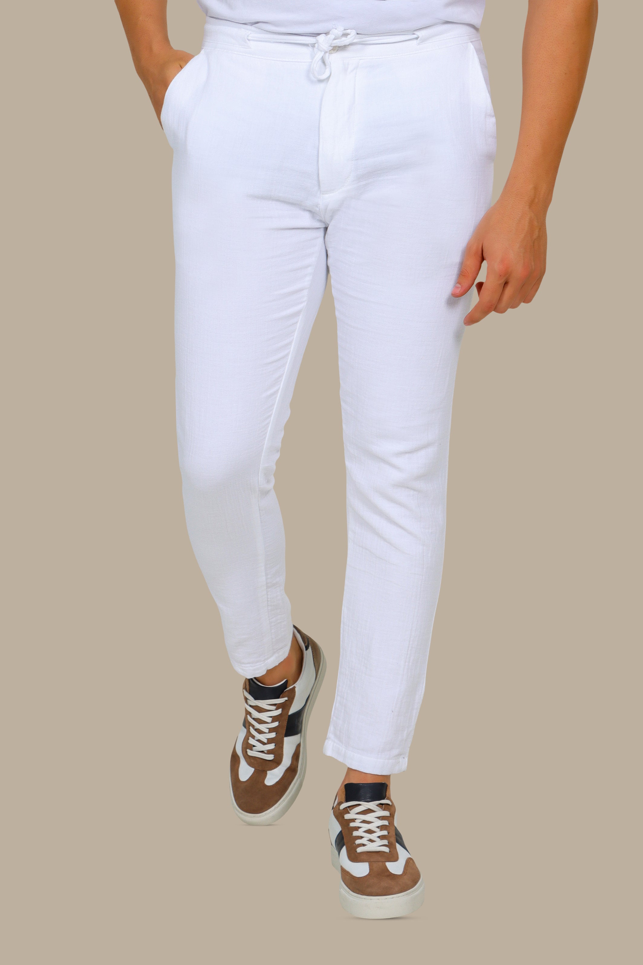 White Basic Linen Pants