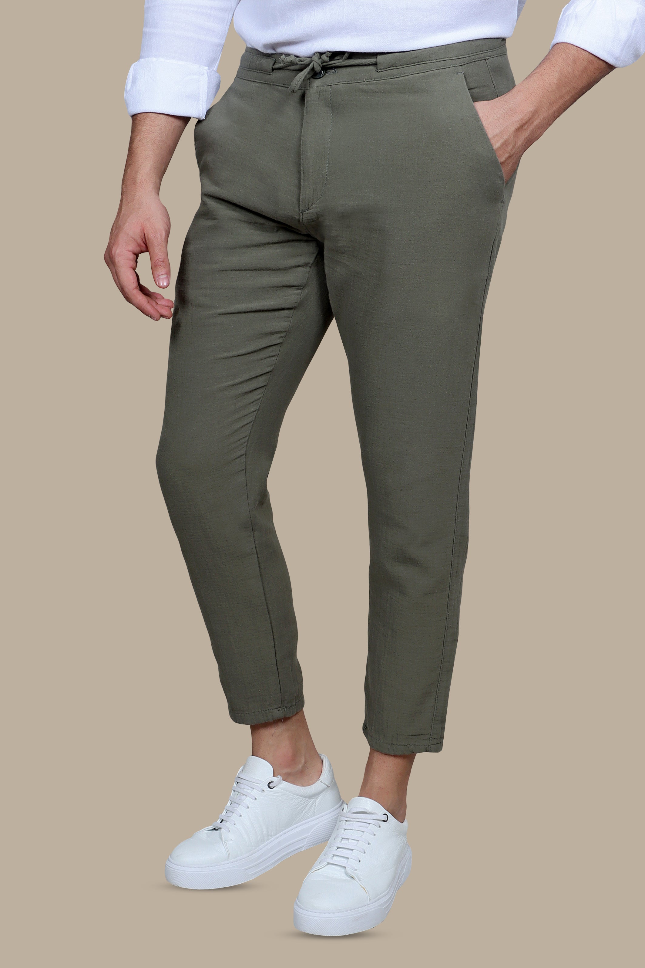 Safari Sands: Khaki Linen Basic Pants