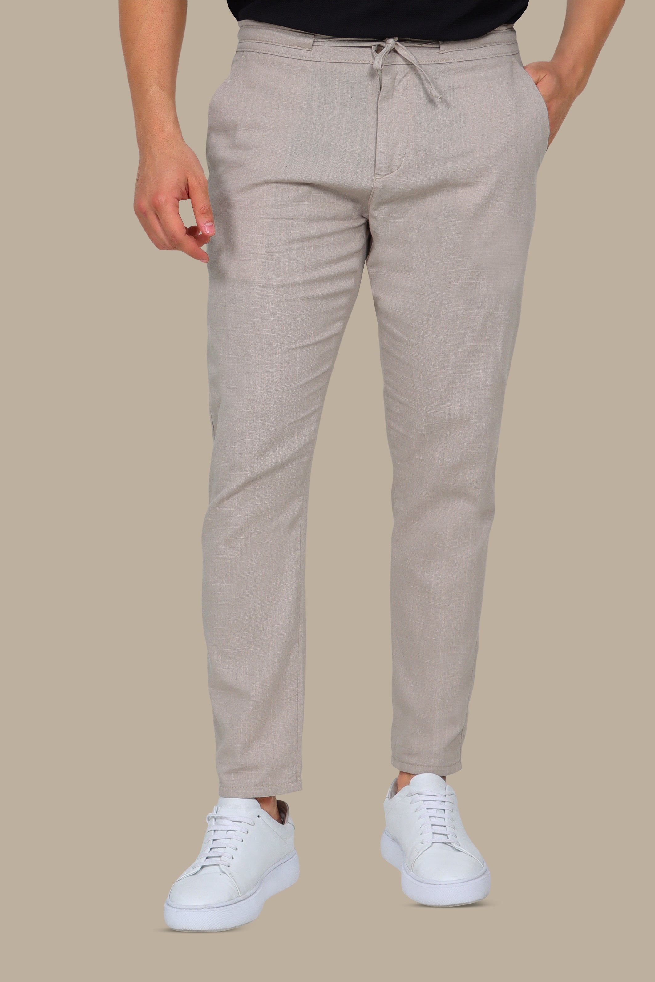 Greige Fil-à-Fil Linen Pants