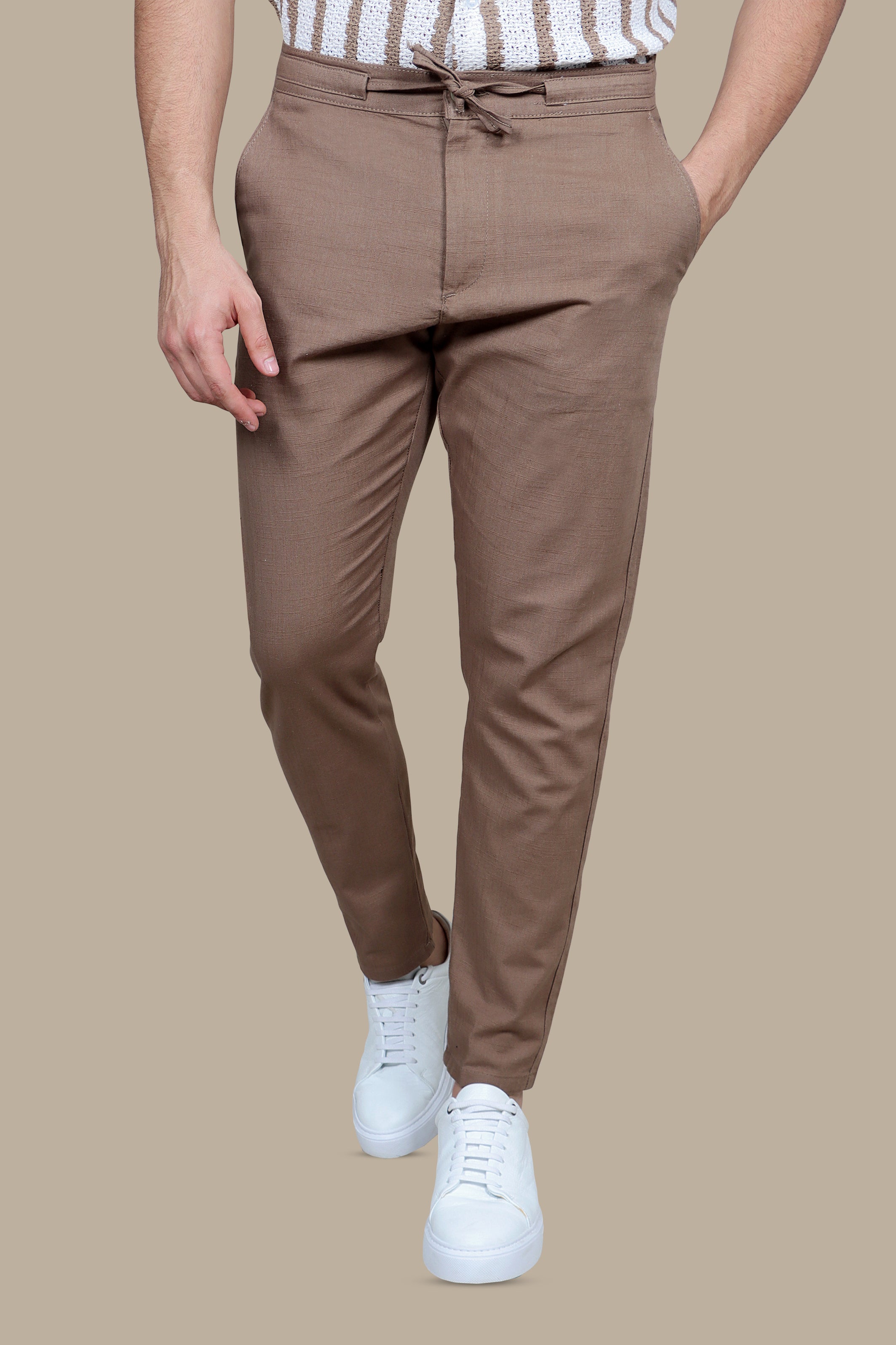 Café Terrace: Brown Linen Fil a Fil Pants