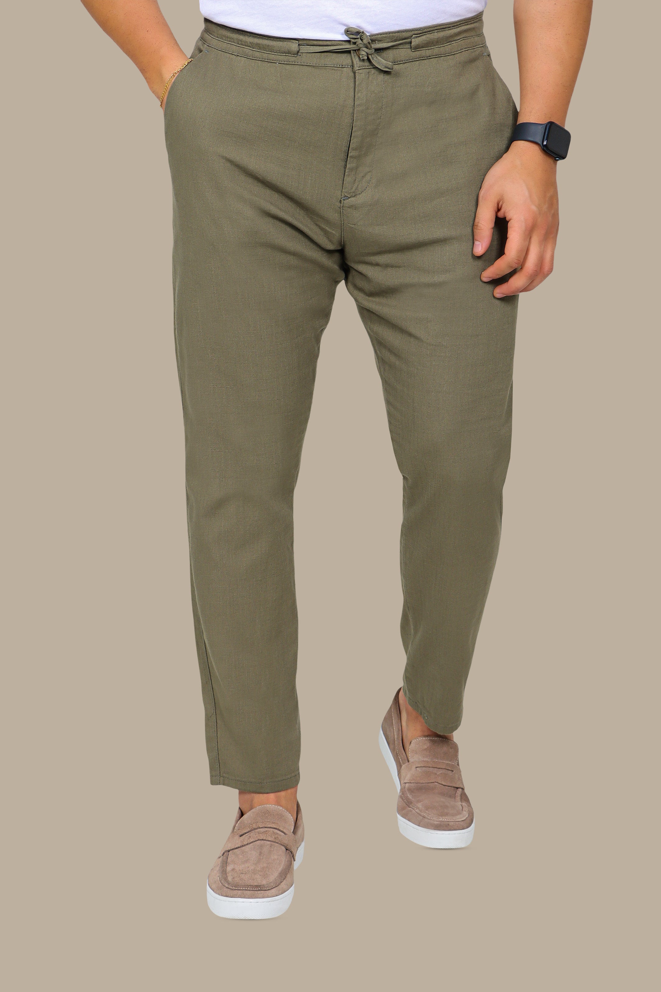 Khaki Linen Fil-à-Fil Pants
