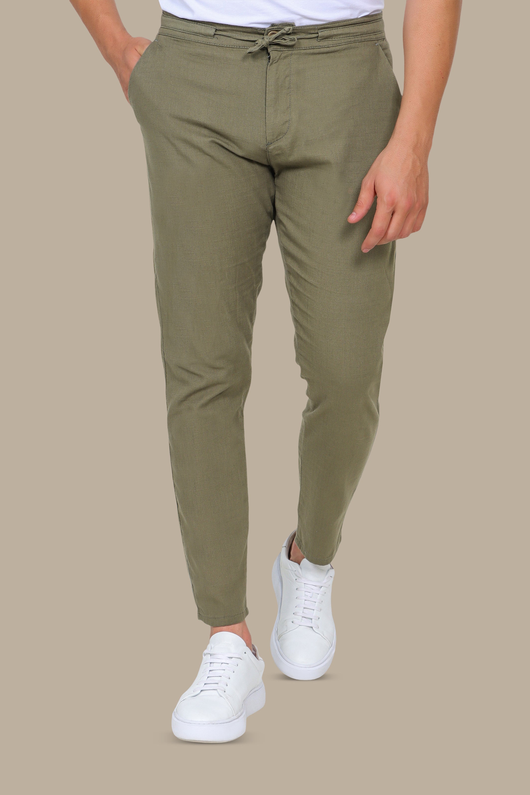Khaki Linen Fil-à-Fil Pants
