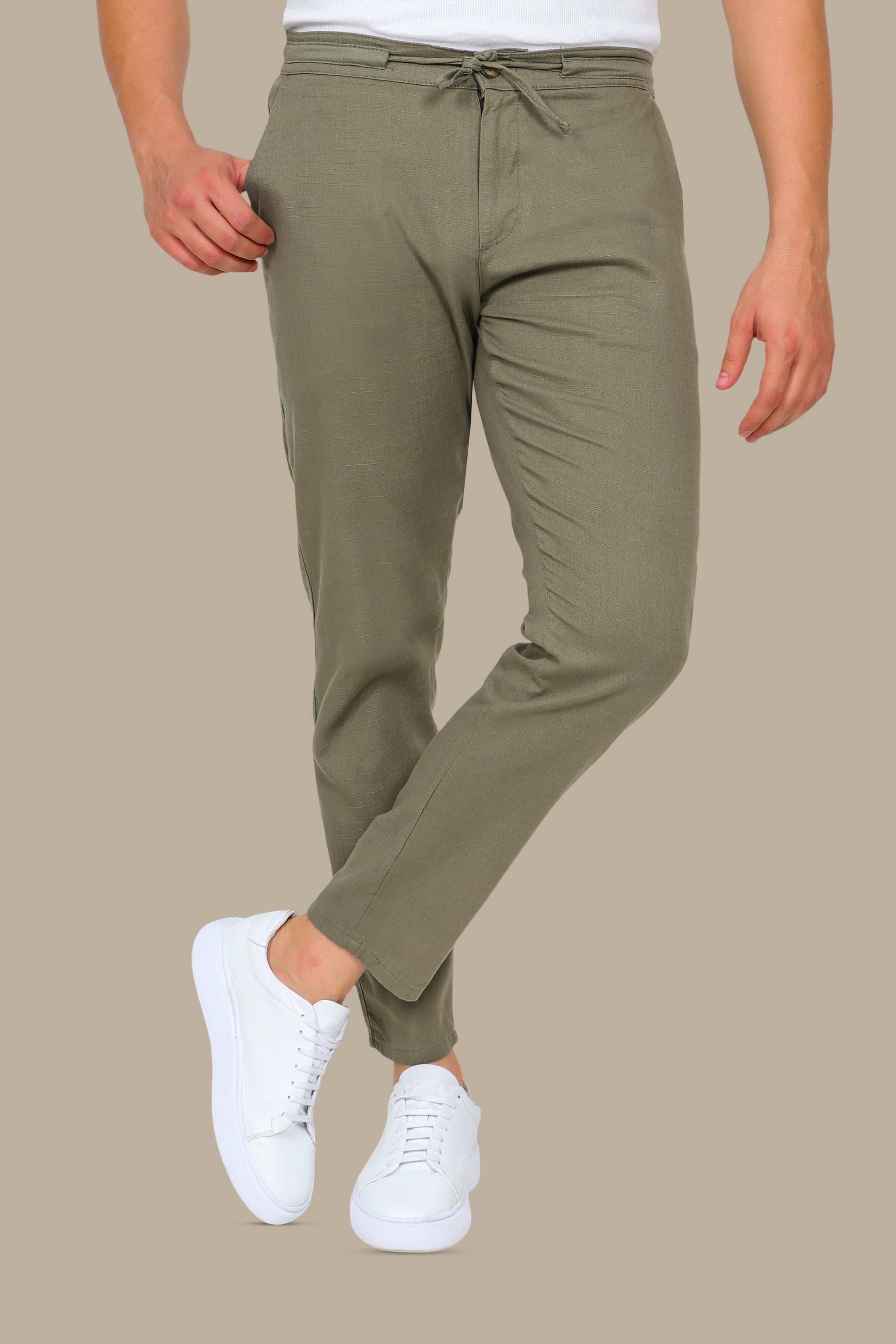 Khaki Linen Fil-à-Fil Pants