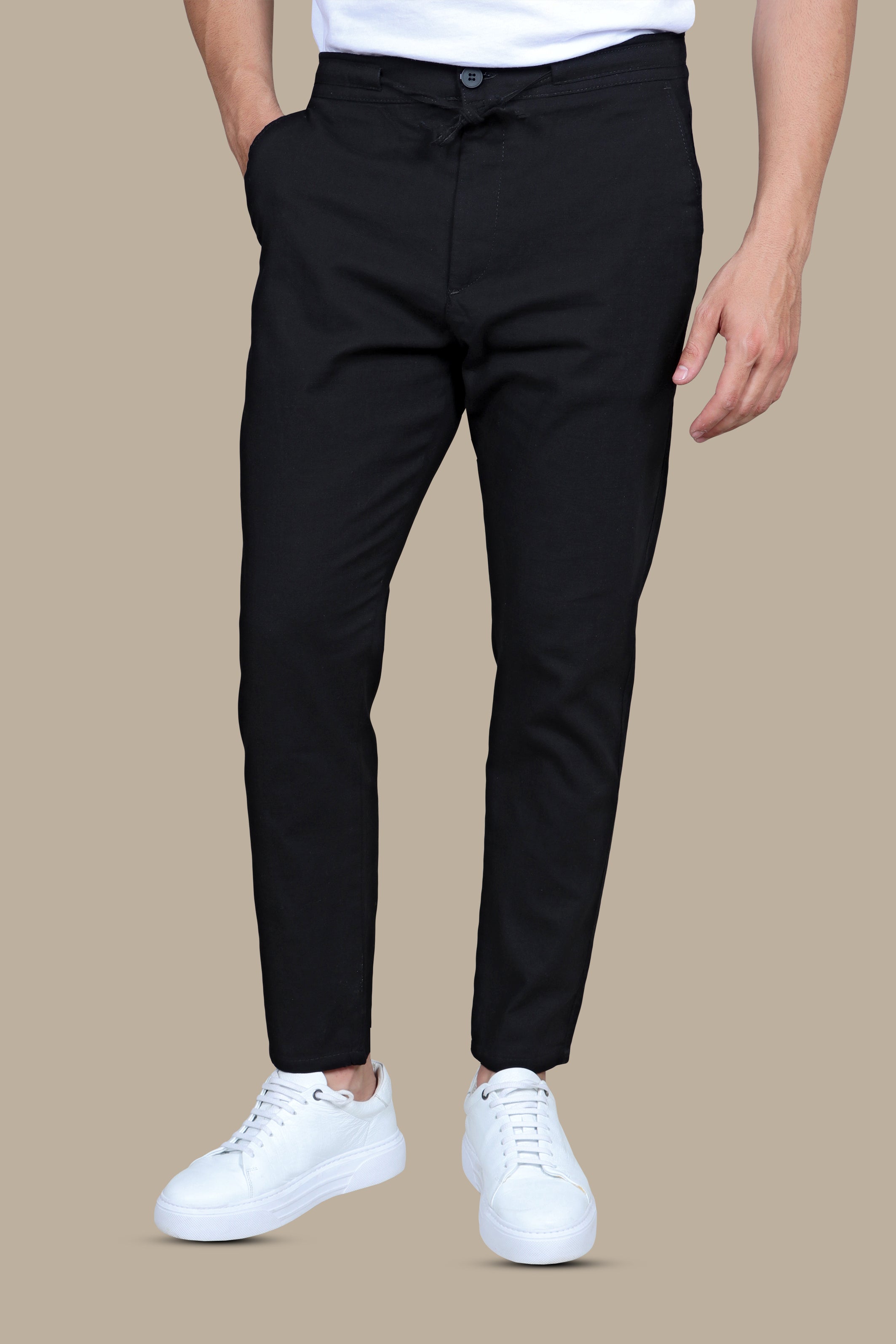 Midnight Elegance: Black Linen Fil a Fil Pants