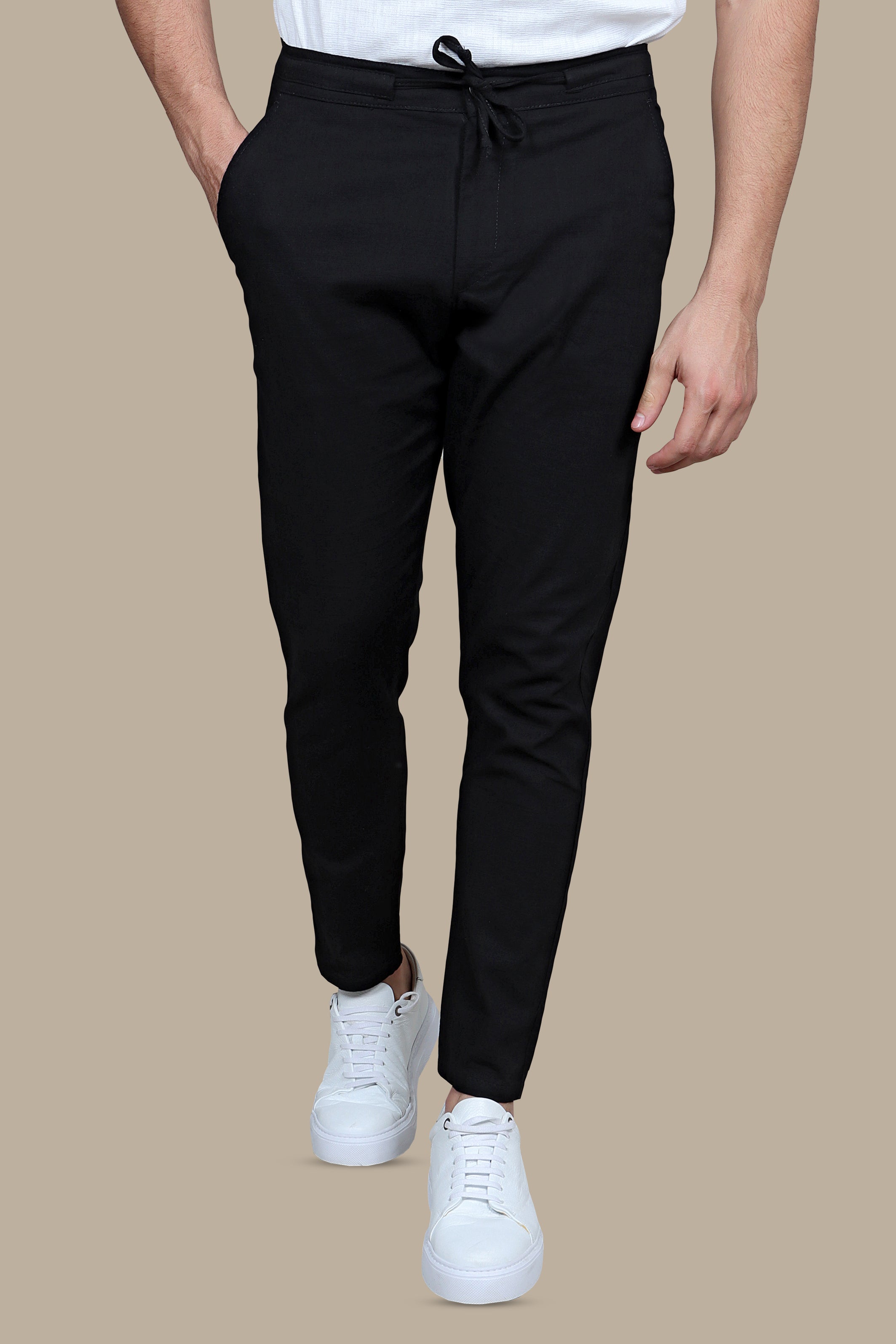Midnight Elegance: Black Linen Fil a Fil Pants