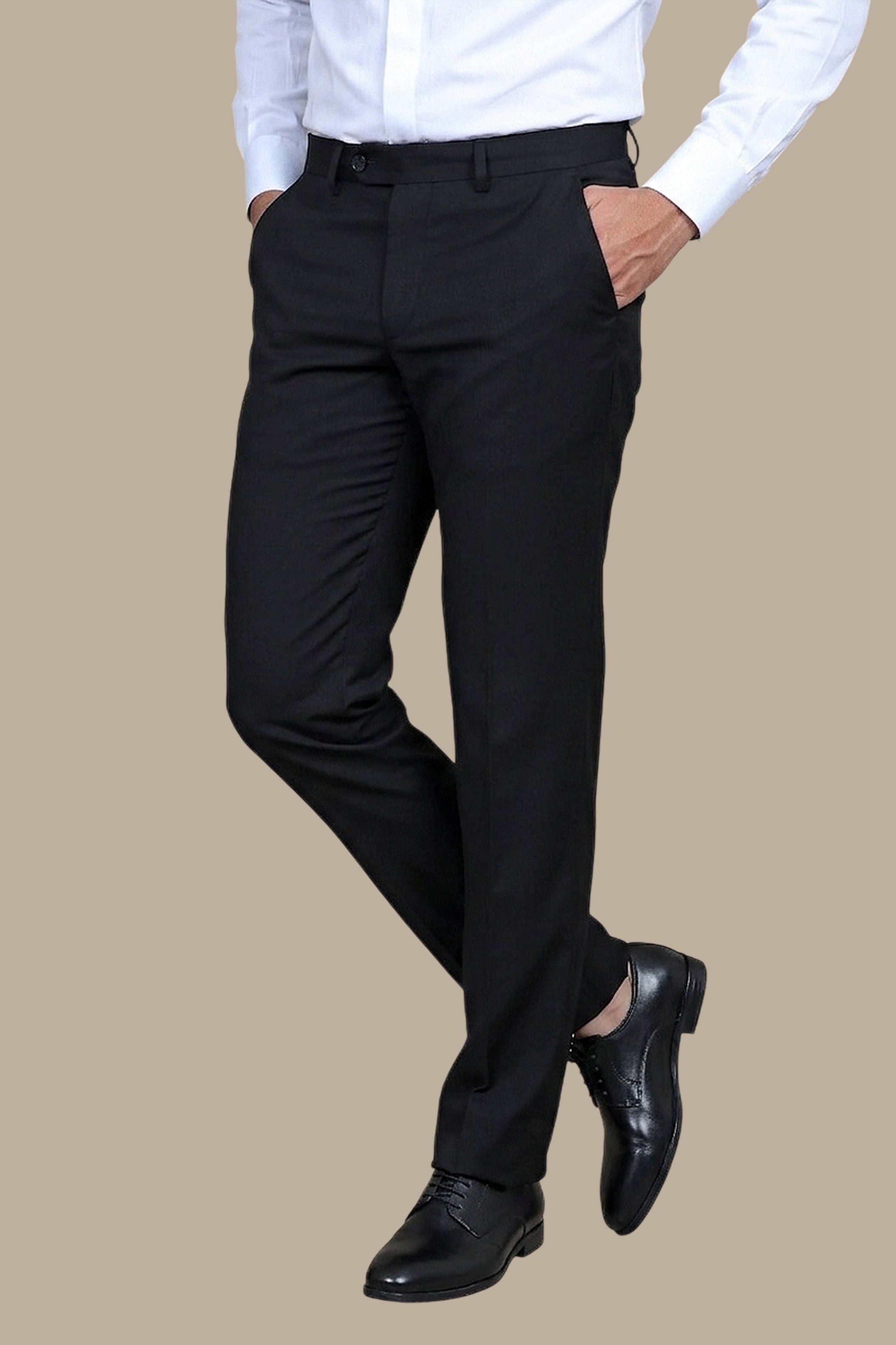 Black Structured Lycra Comfort Trousers