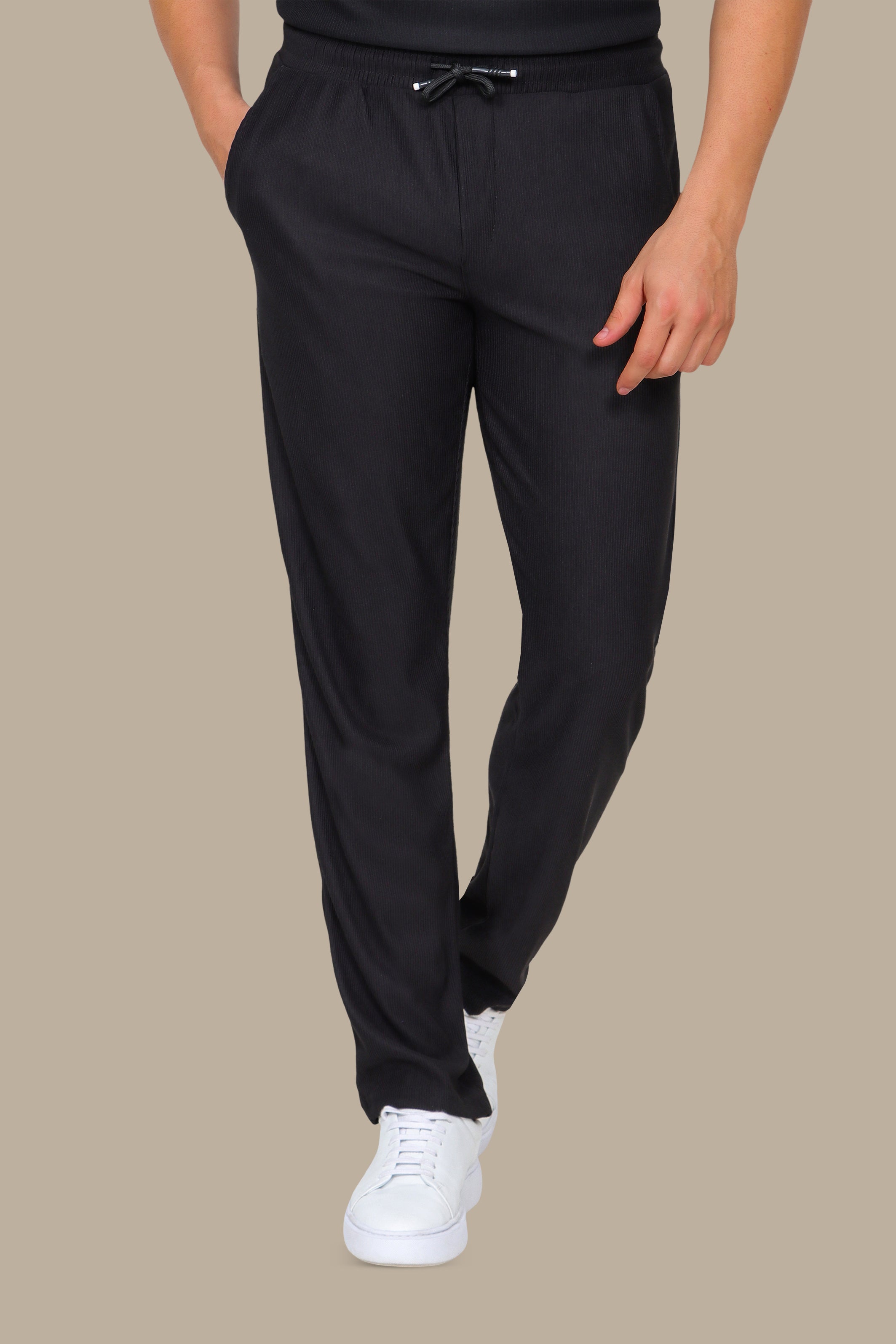Pant Baggy Ribbed Plain Black