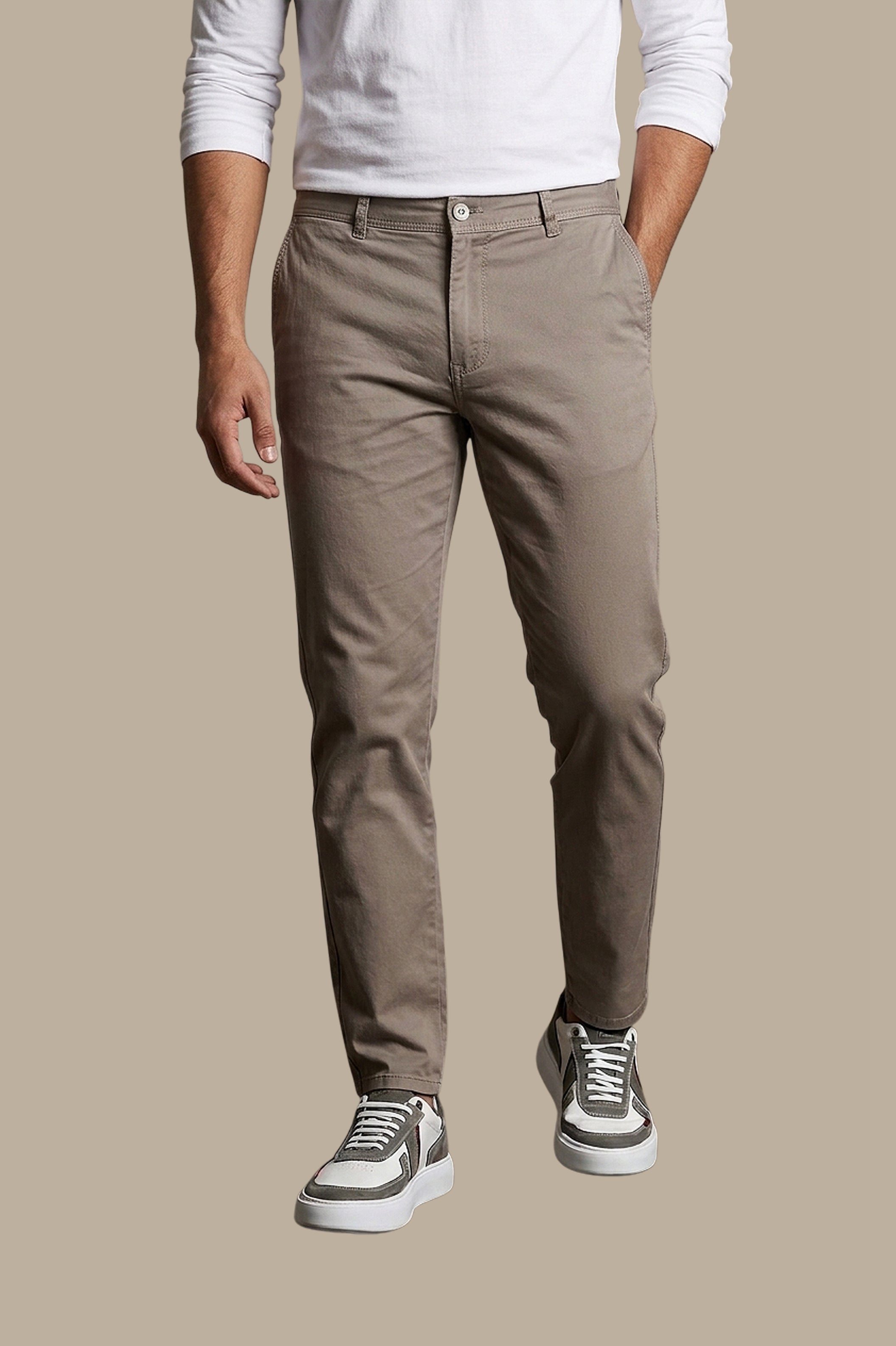 Beige Plain Chinos