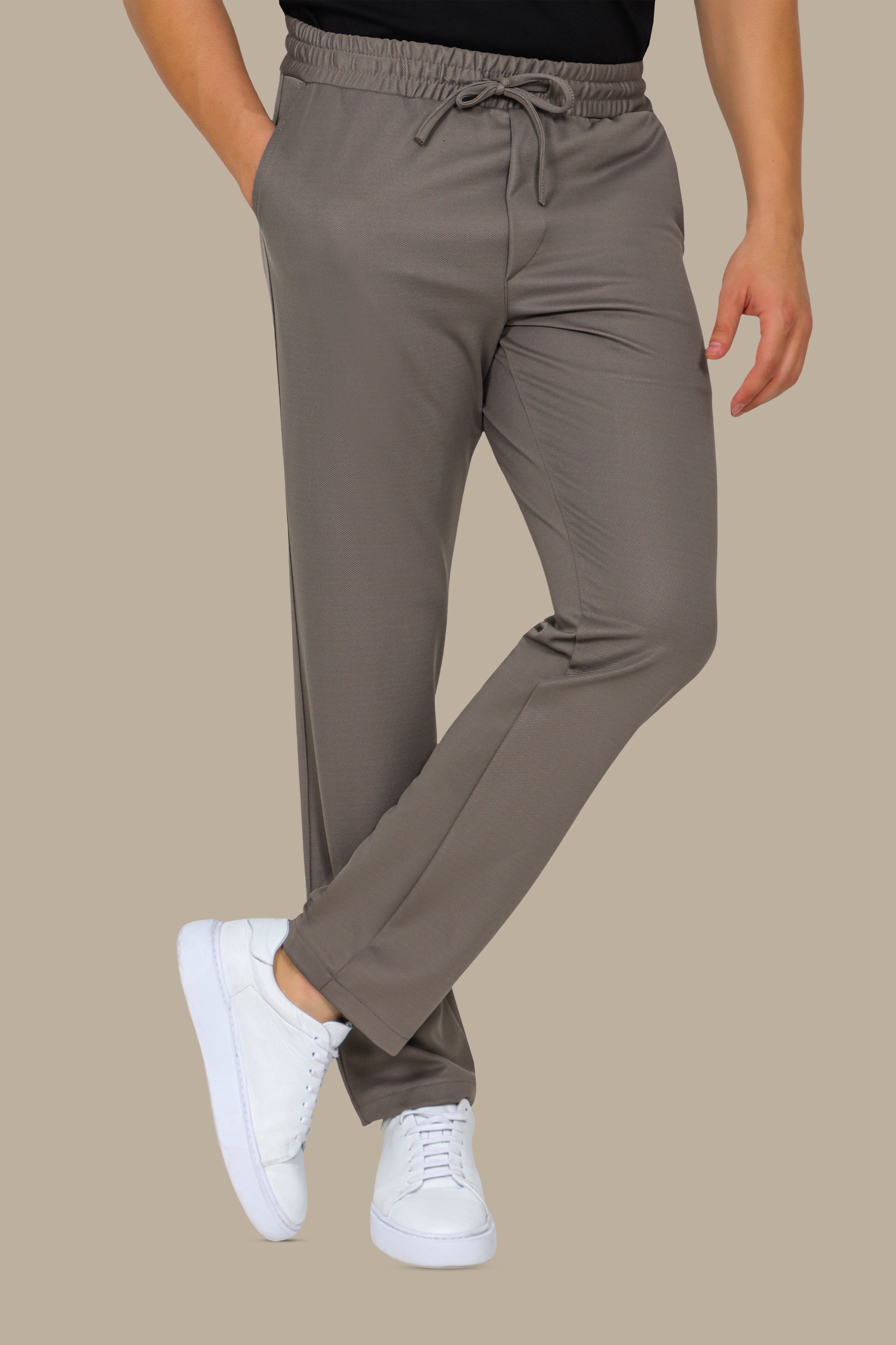 Khaki Regular-Cut Lycra Fashion Trousers