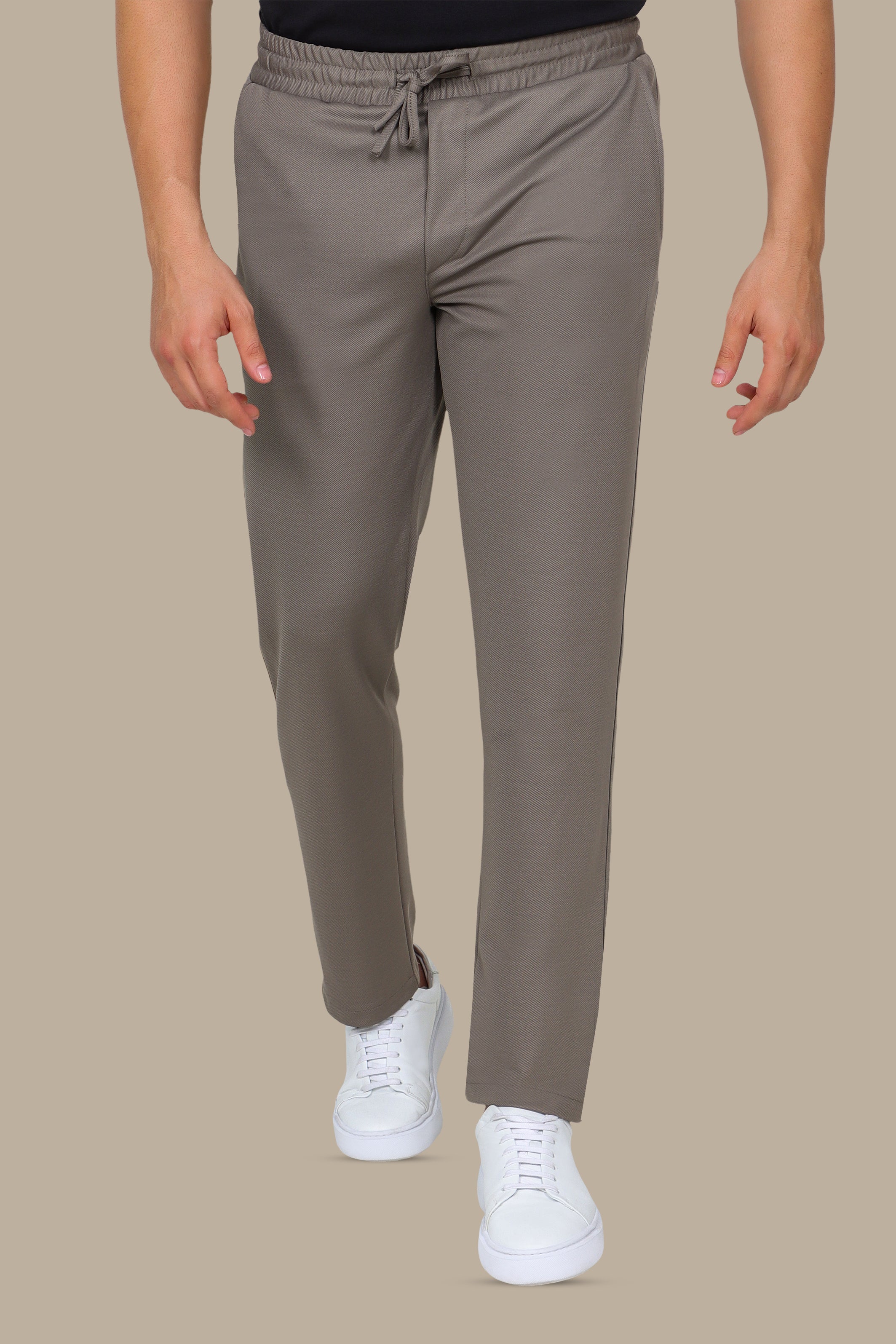 Khaki Regular-Cut Lycra Fashion Trousers