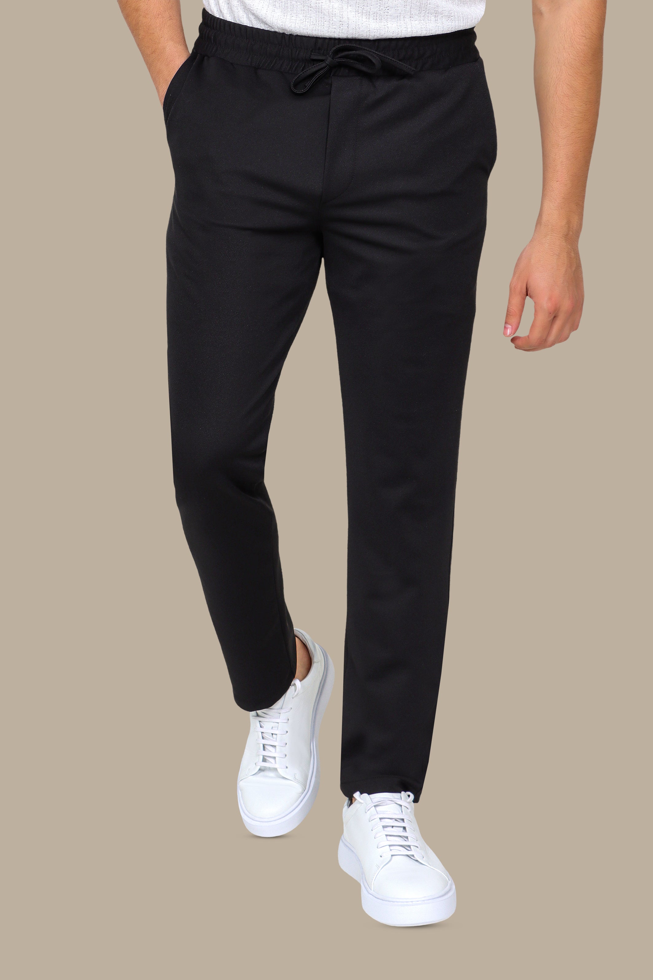 Black Regular-Cut Lycra Trousers