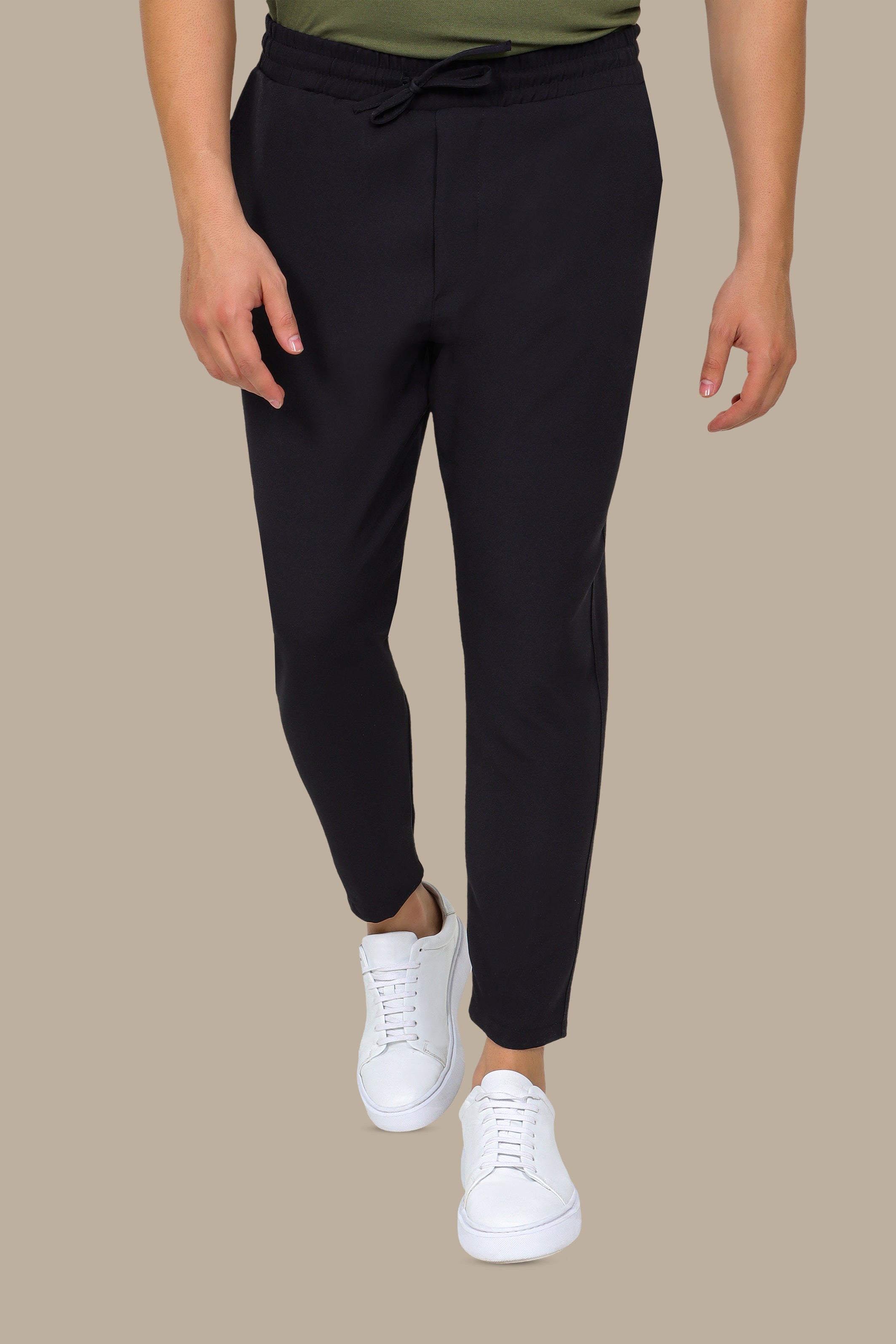 Black Regular-Cut Lycra Trousers