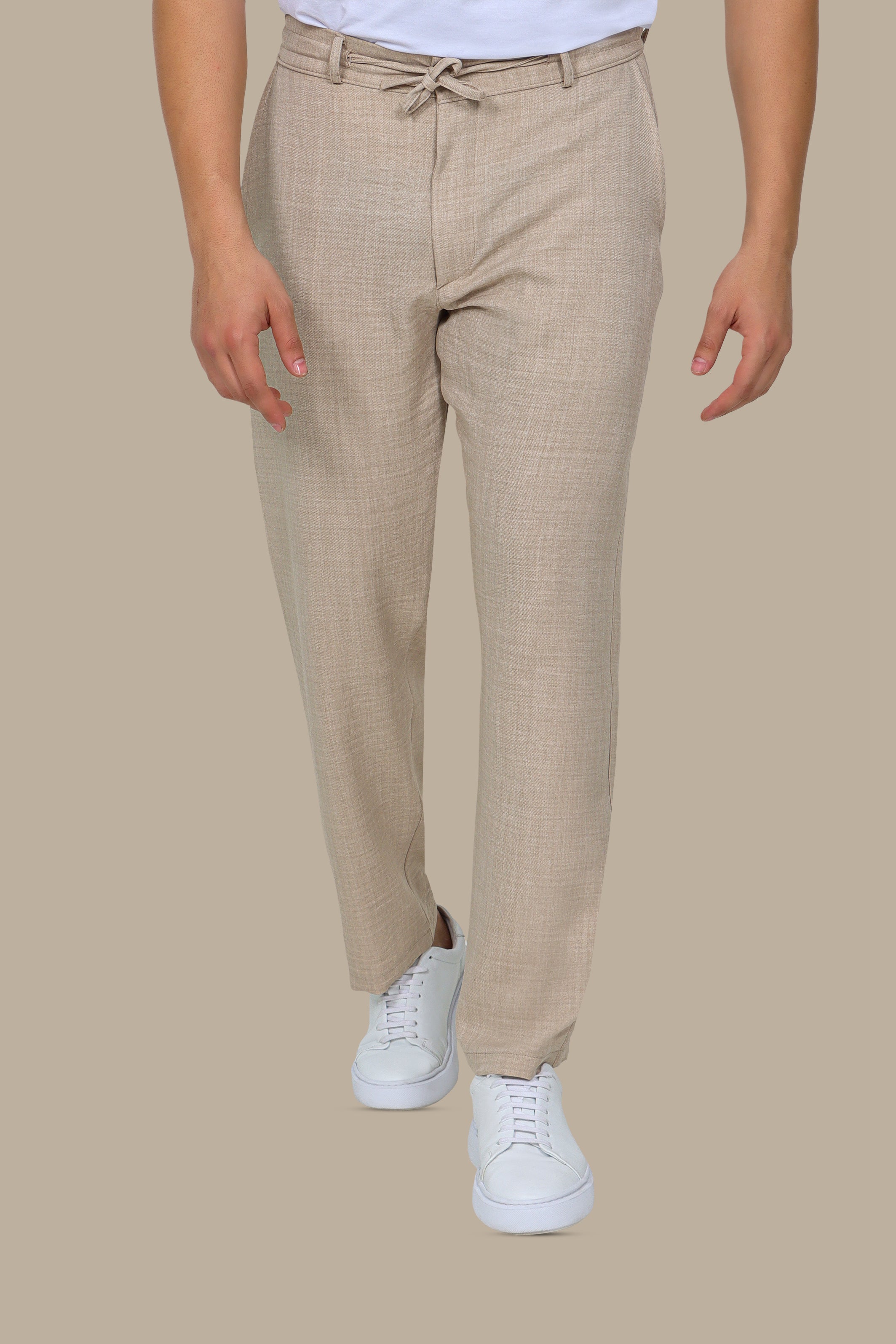 Beige Linen Regular Cut Pants
