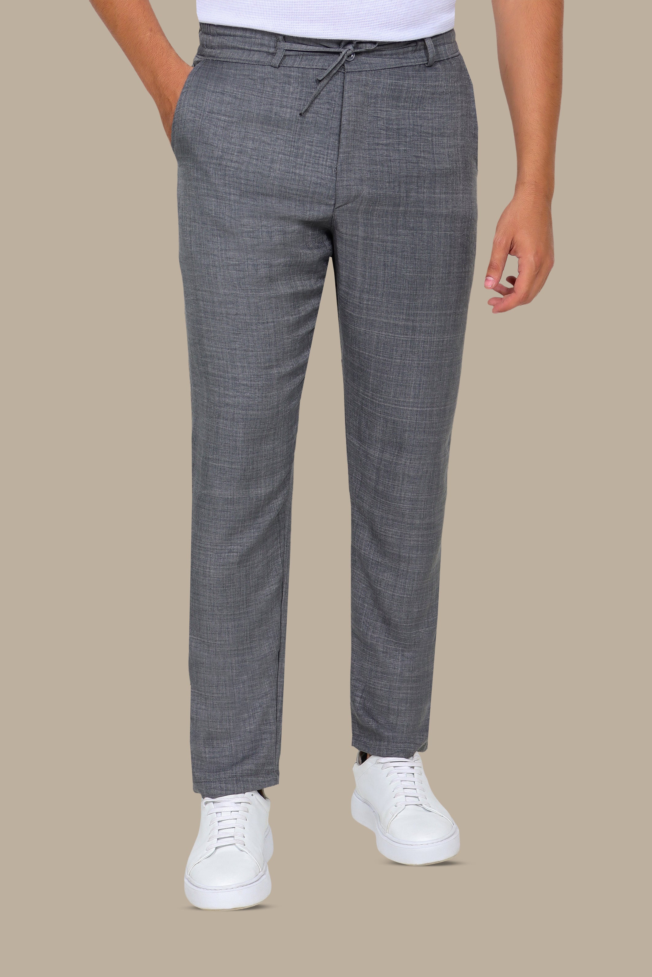 Grey Linen Pants with Regular Cut