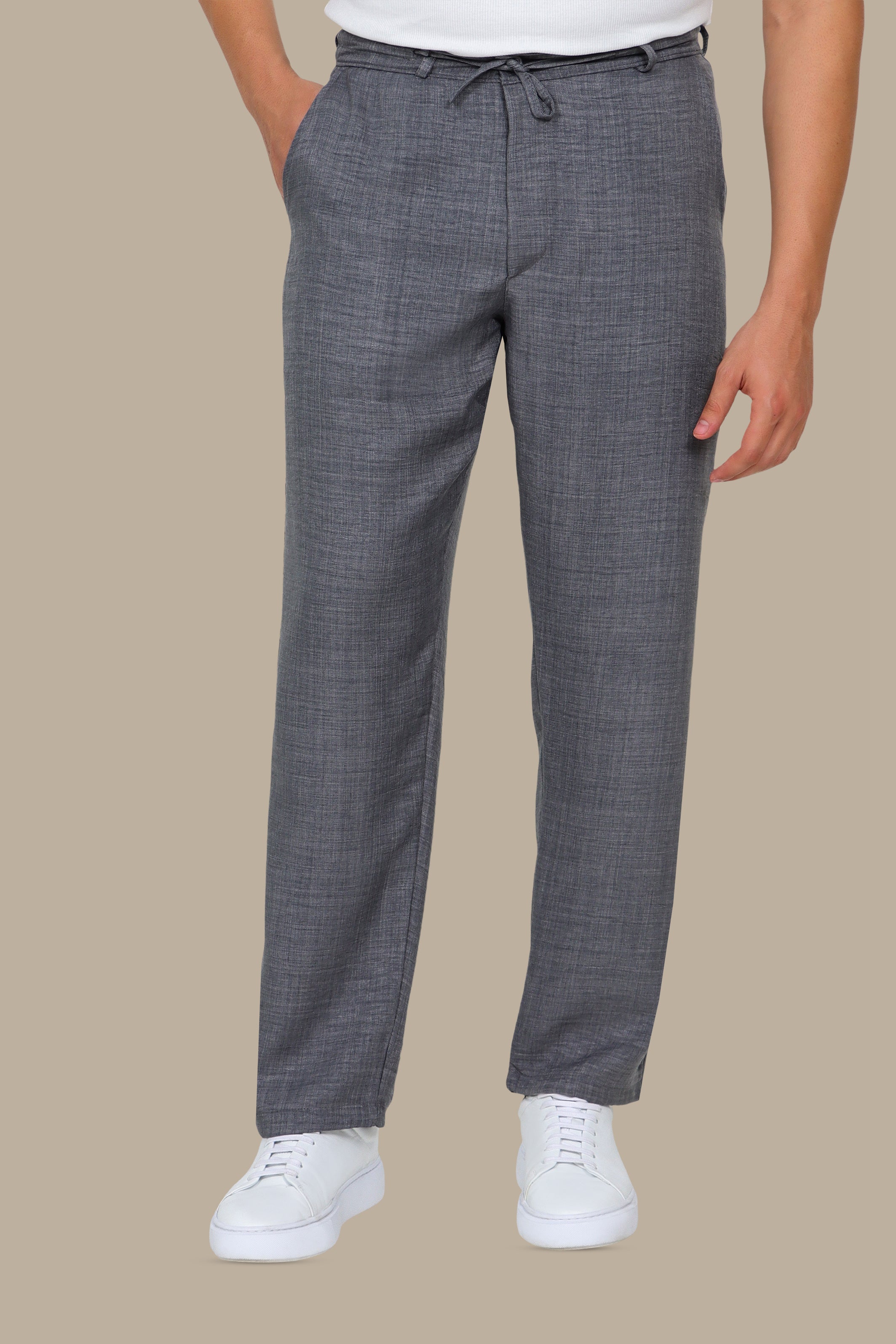 Grey Linen Pants with Regular Cut