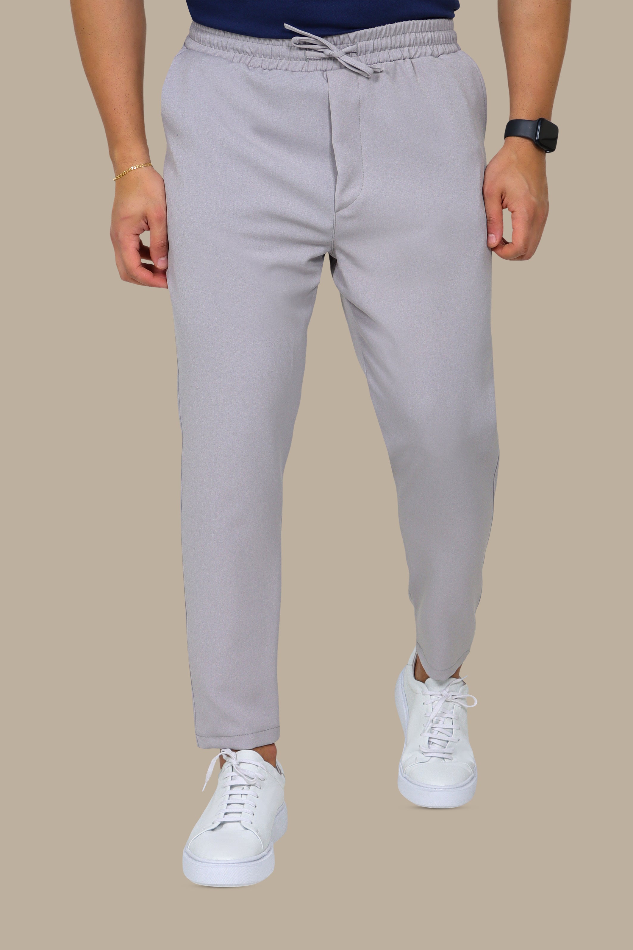 Light Grey Elastic Boyfriend Trousers
