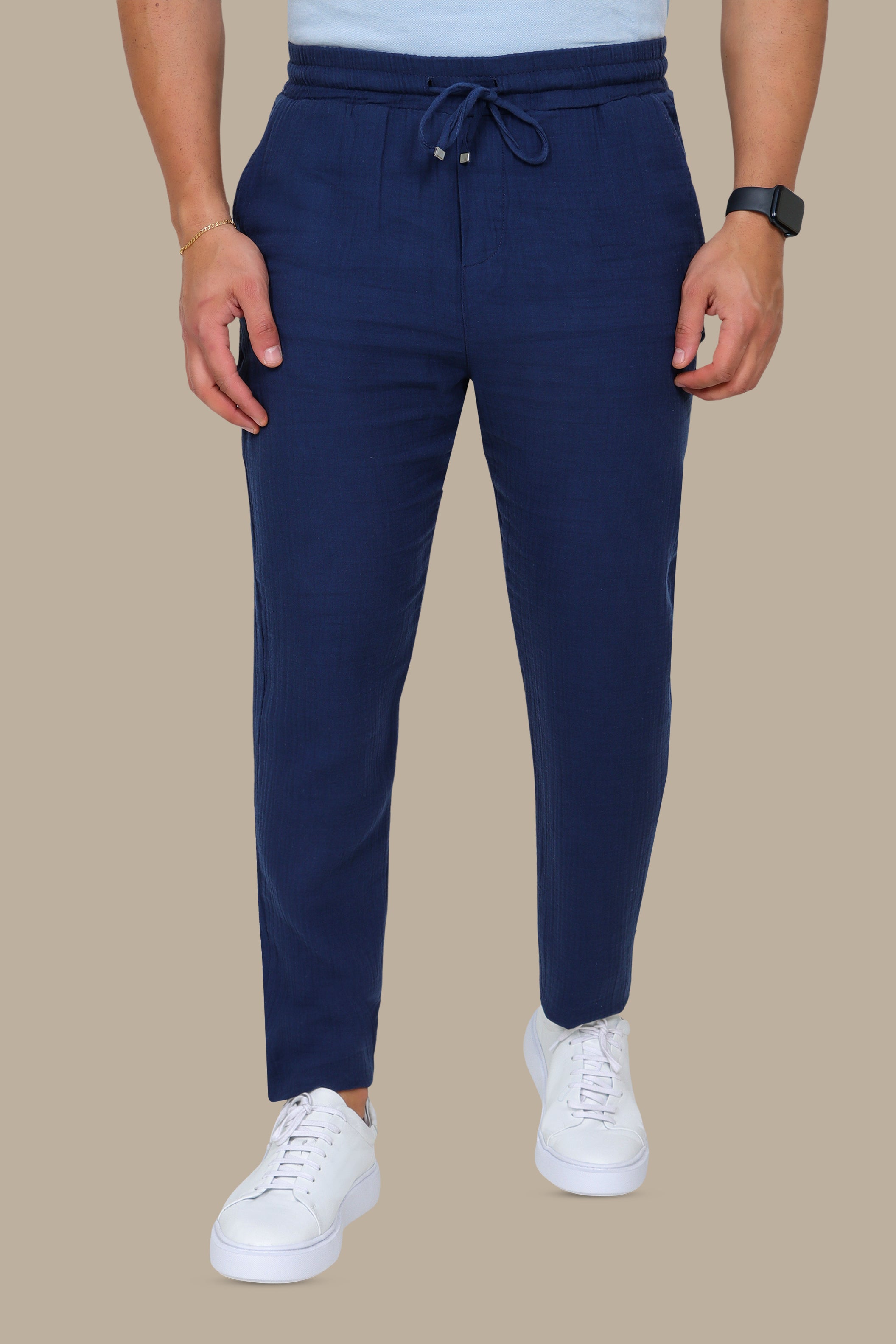Navy Slim Fit Linen Pants