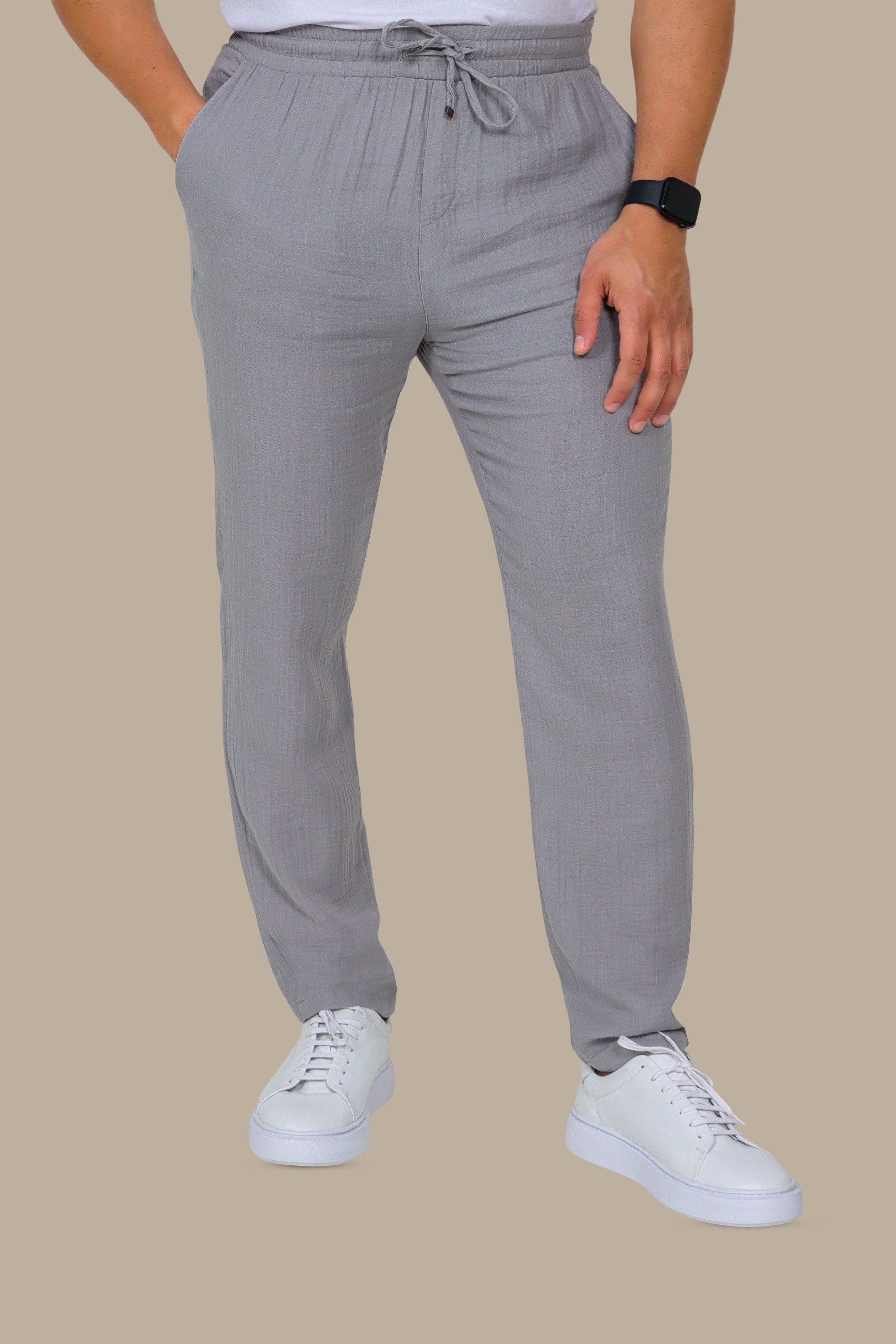 Sophisticated Fit: Slim-Fit Linen Pants in Light Grey