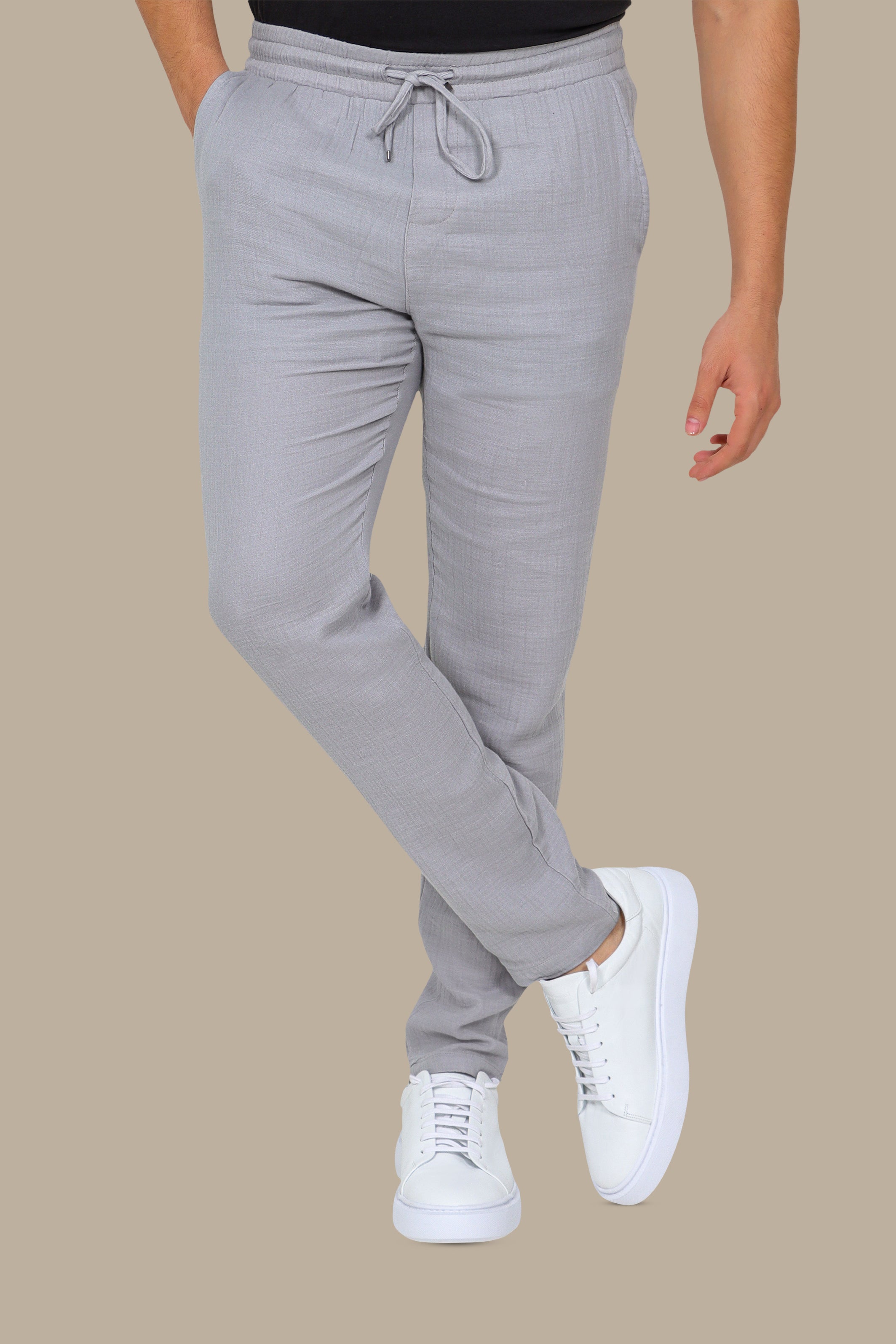 Sophisticated Fit: Slim-Fit Linen Pants in Light Grey