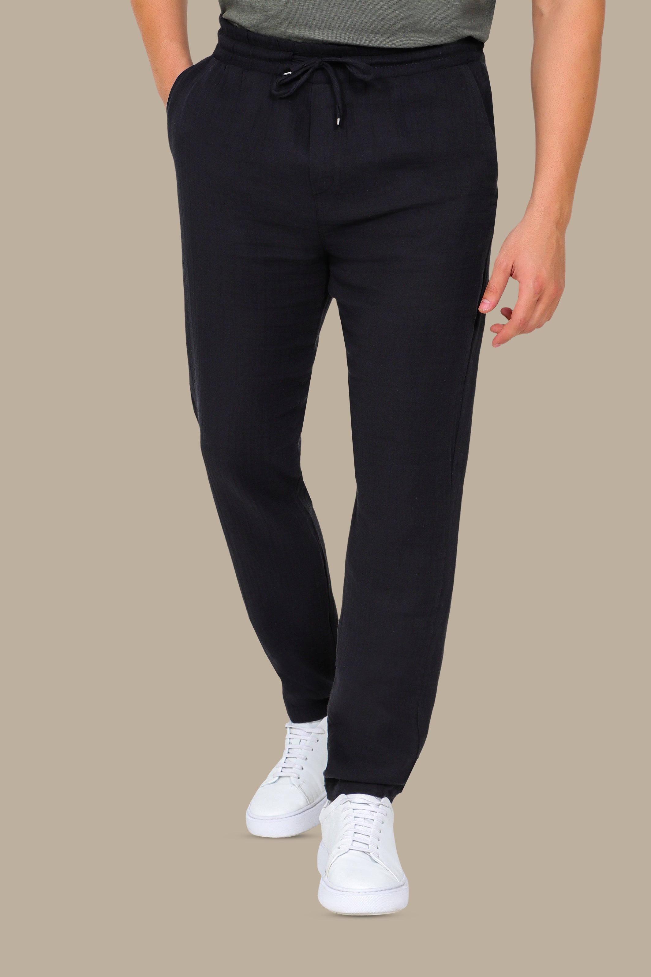 Black Slim-Fit Linen Pants