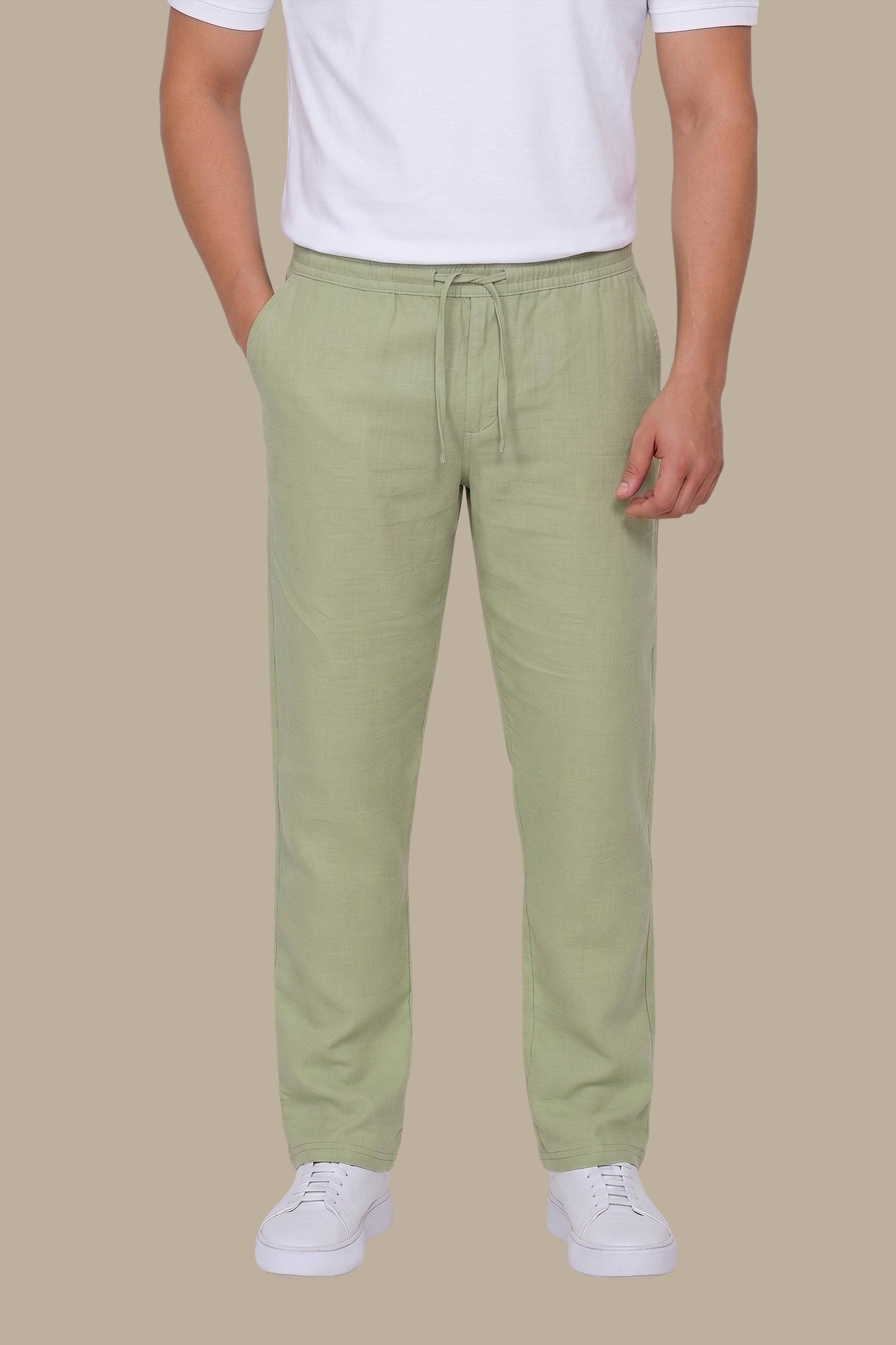 Olive Regular Fit Linen Pants