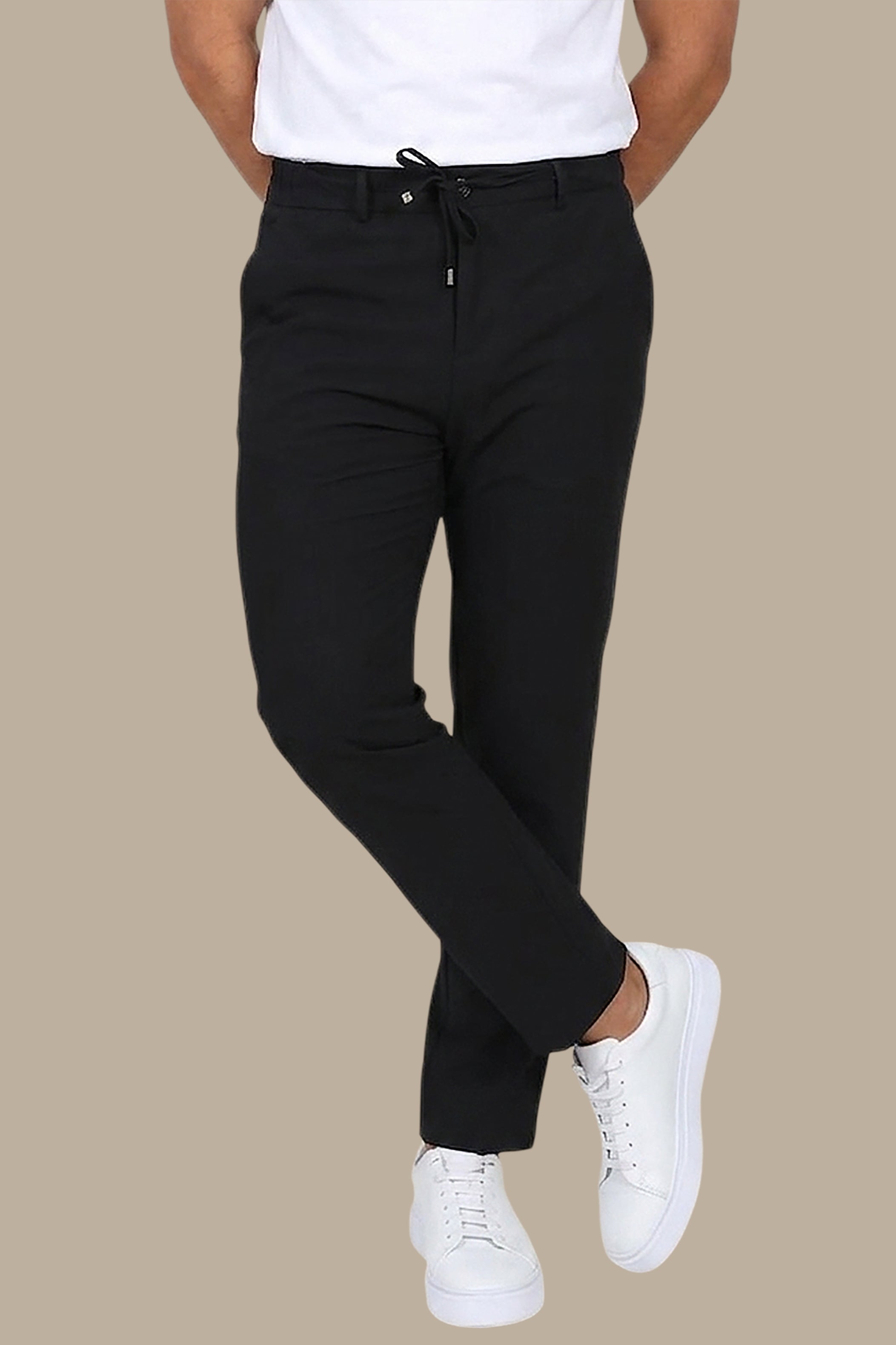 Black Slim Cidem Trousers with Elastic Waist