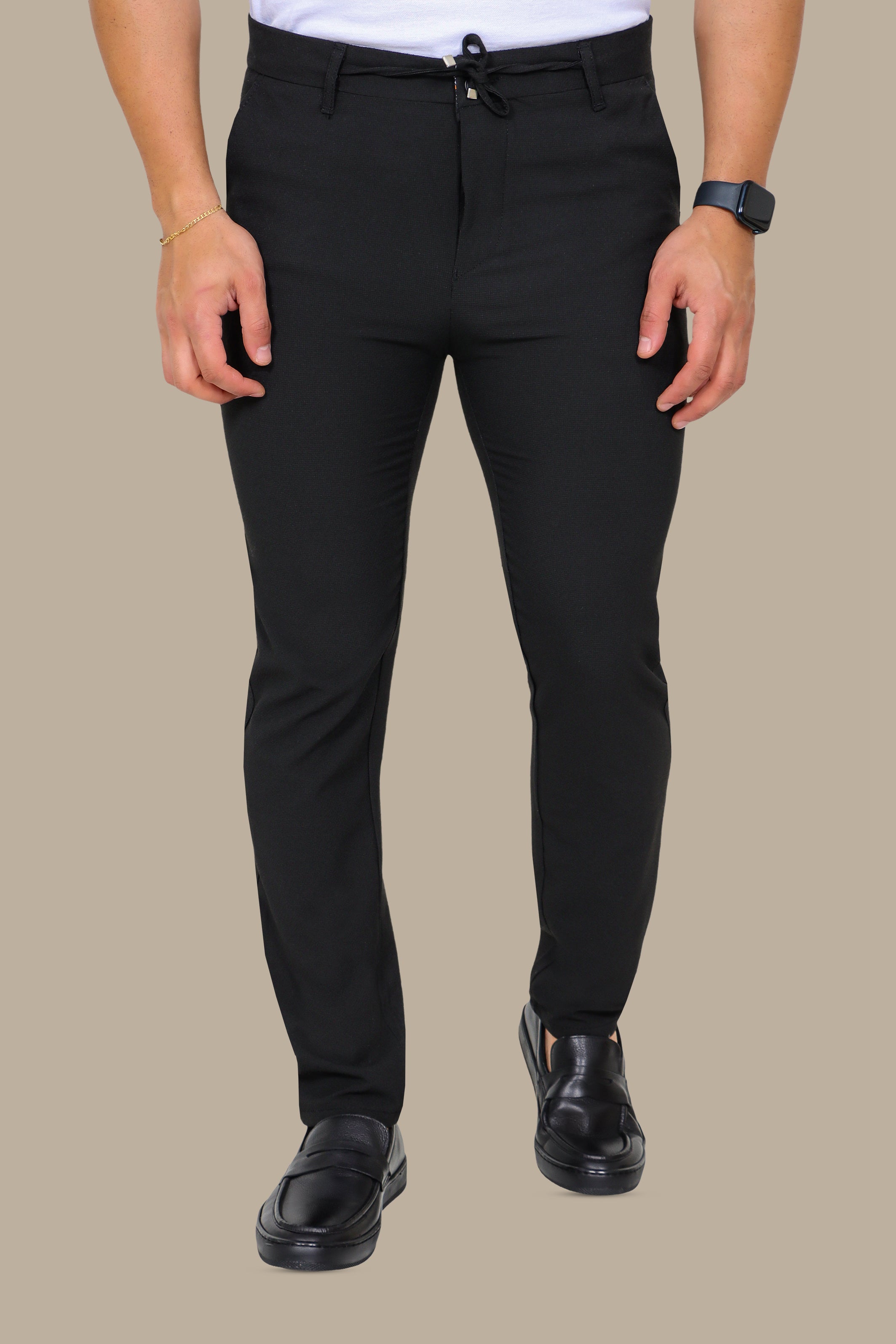 Black Gofre Slim Trousers
