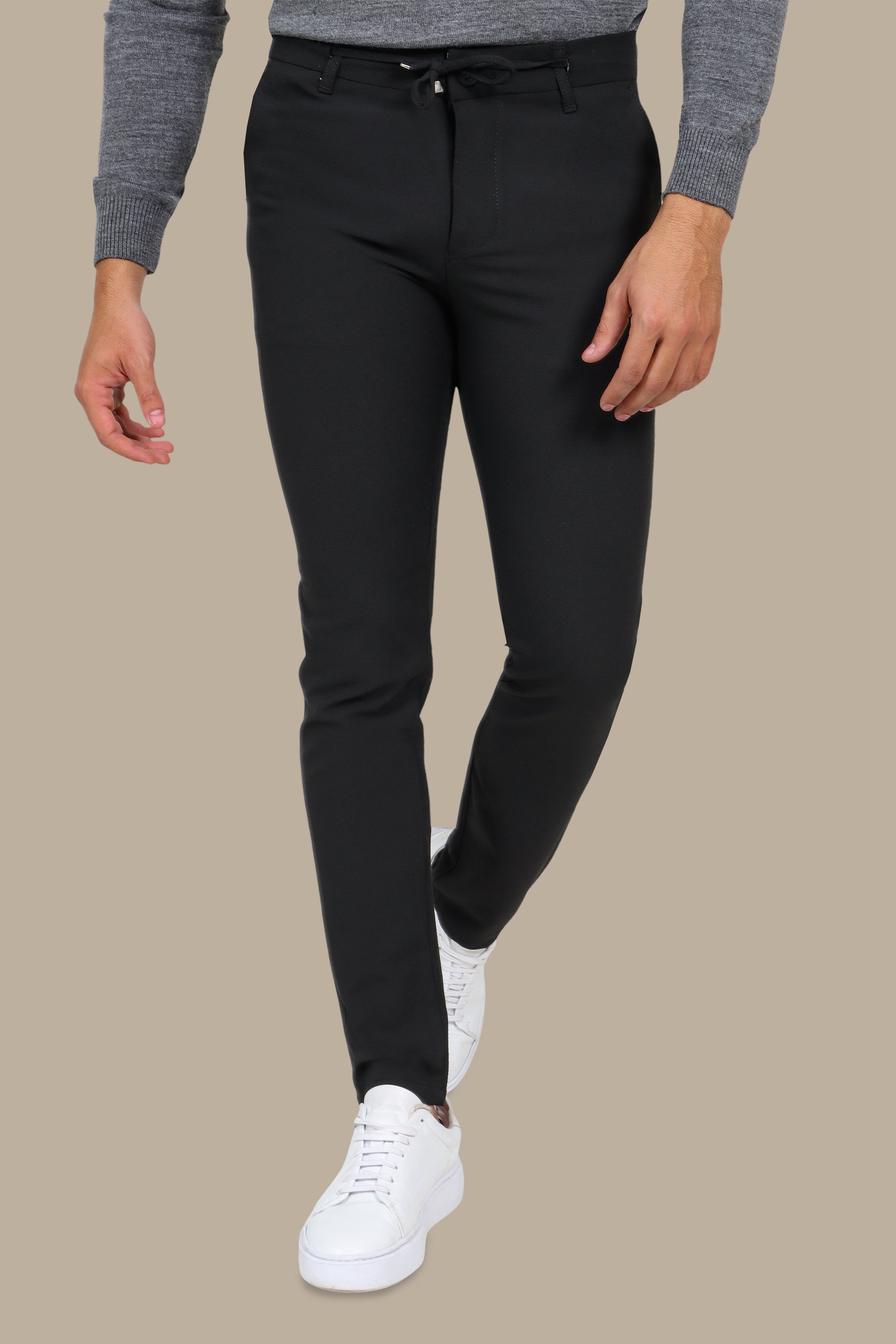 Black Gofre Slim Trousers
