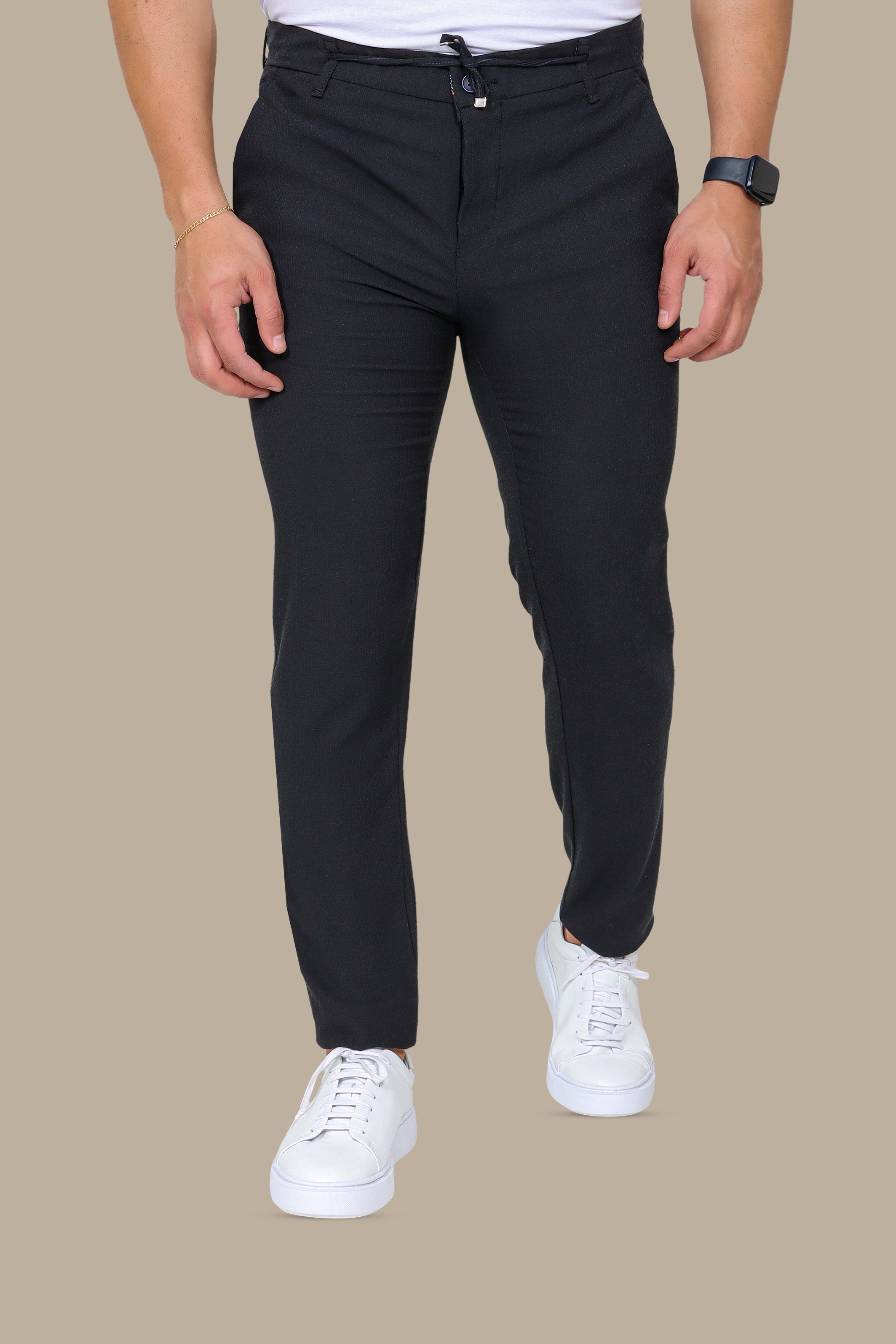 Black Gofre Slim Trousers