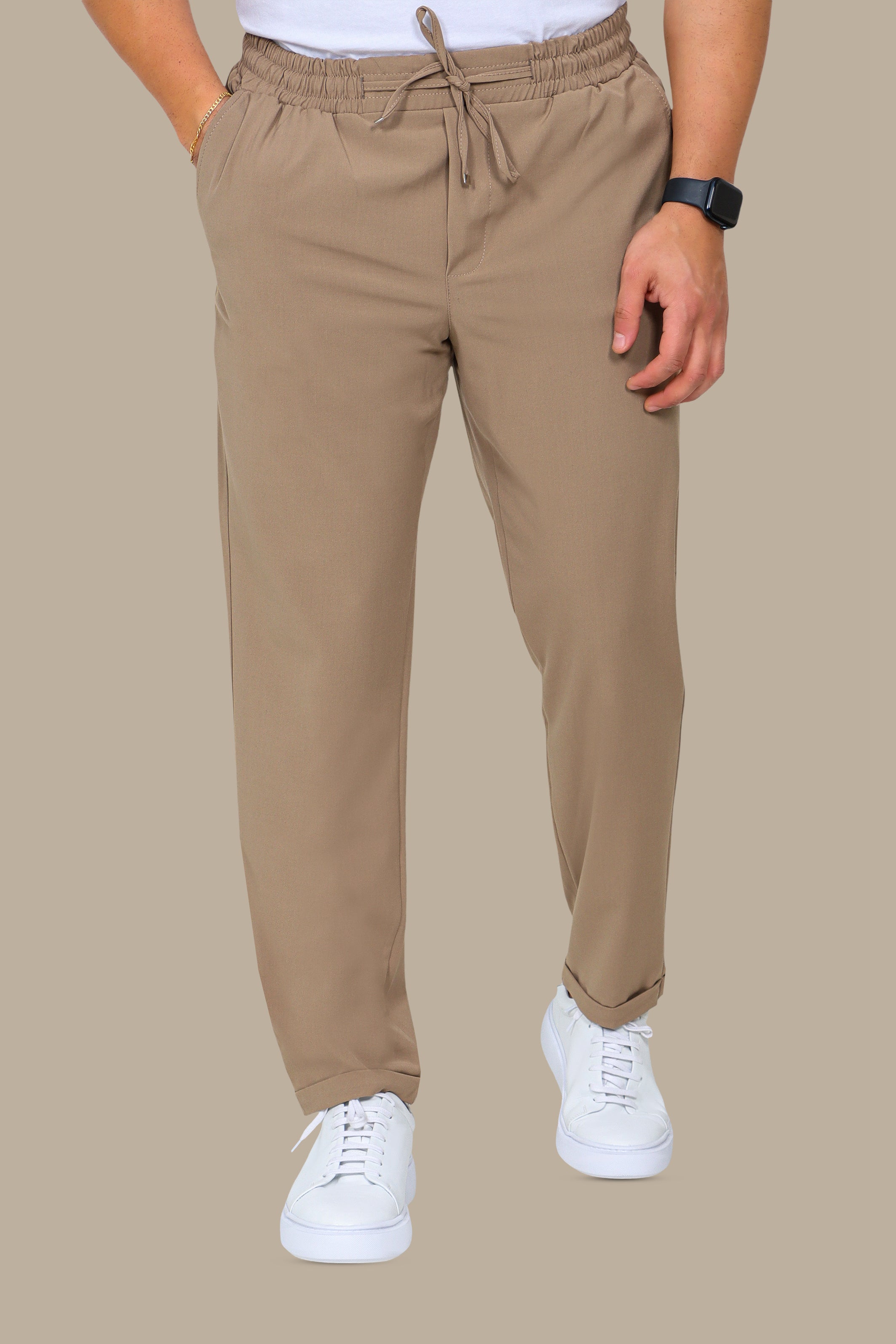Beige Slim-Fit Jogger Pants