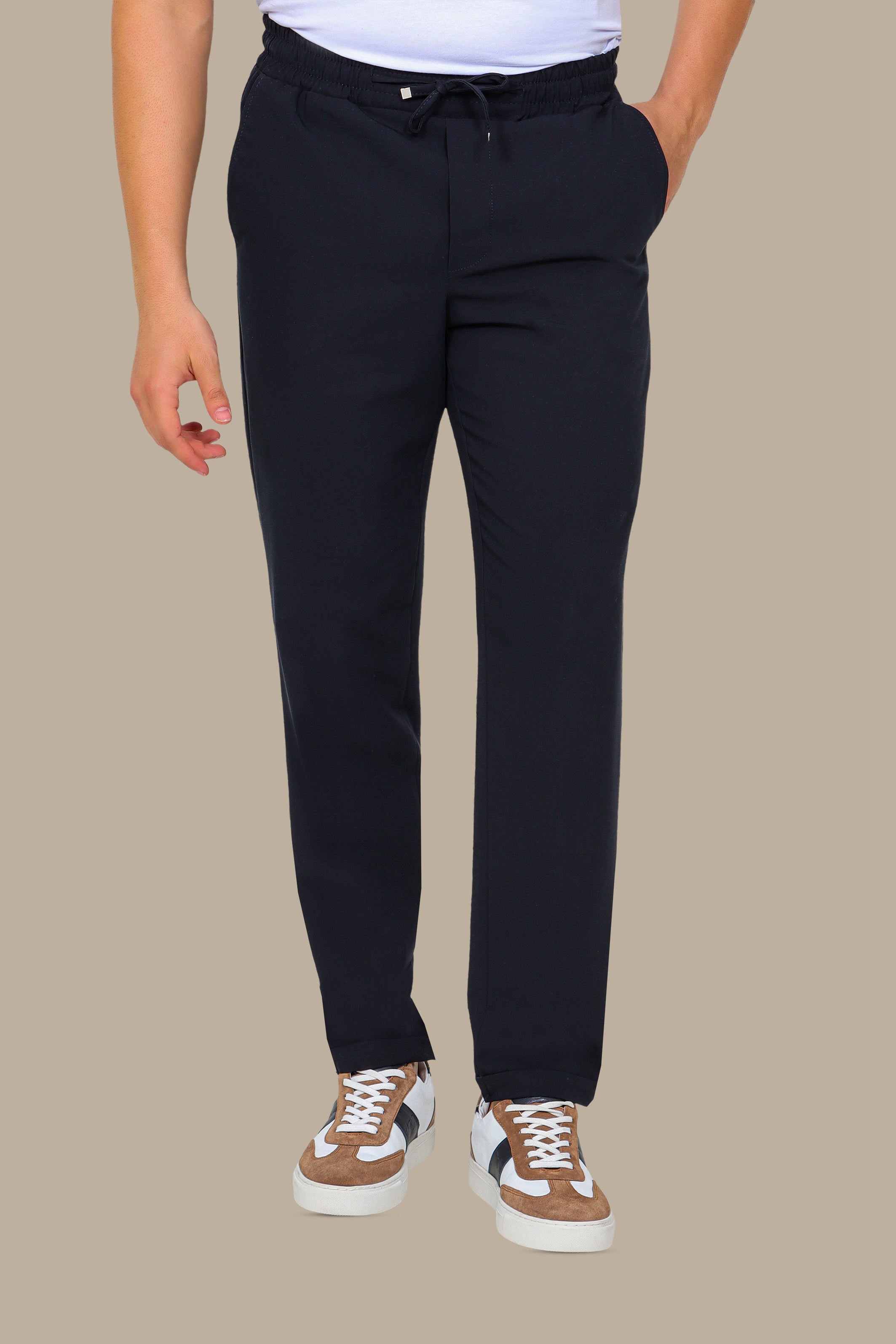 Navy Slim-Fit Jogger Pants with Elastic Waist