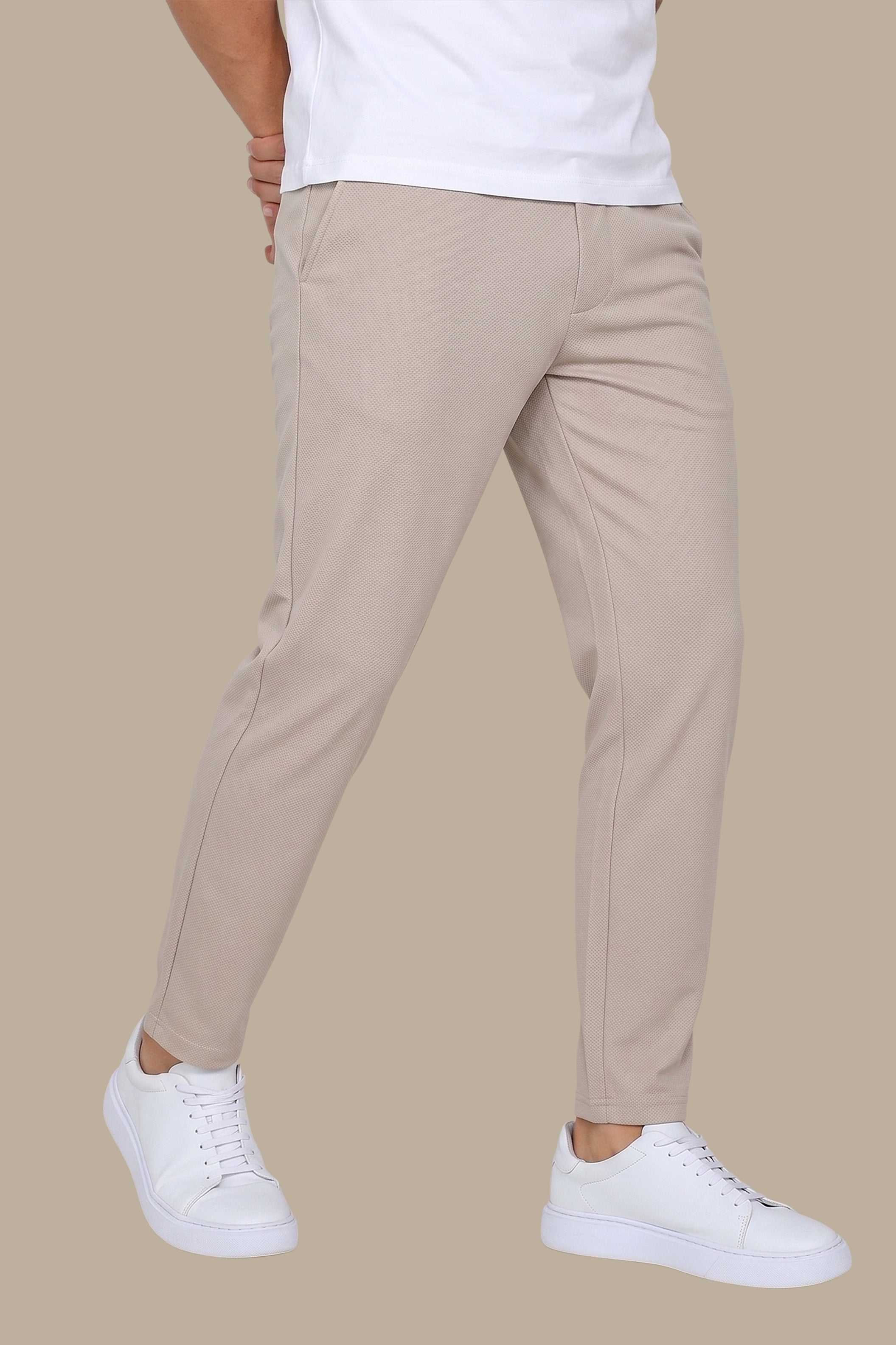 Beige Ribbed Aerobin Pants