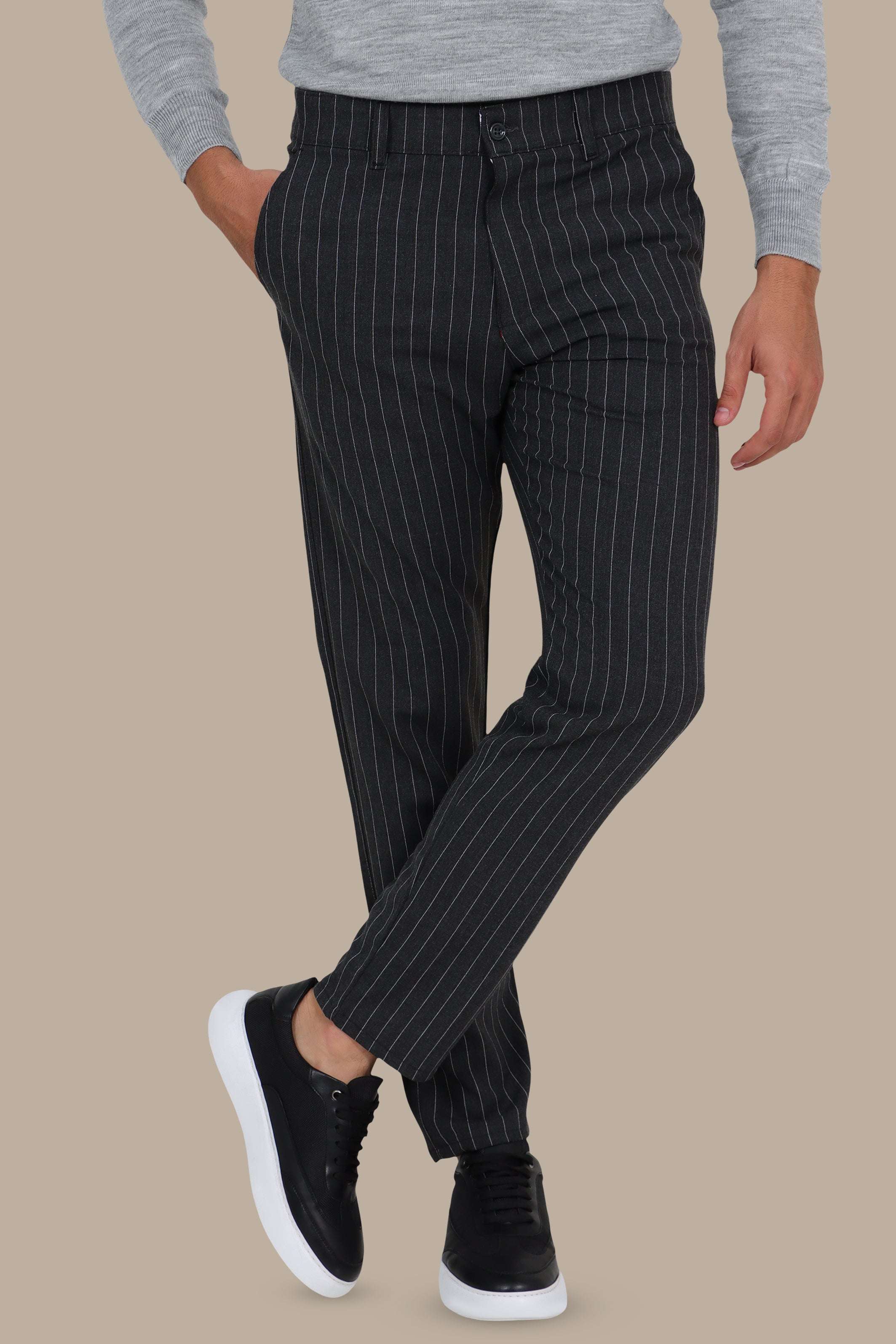 Dark Grey Striped Slim-Fit Trouser