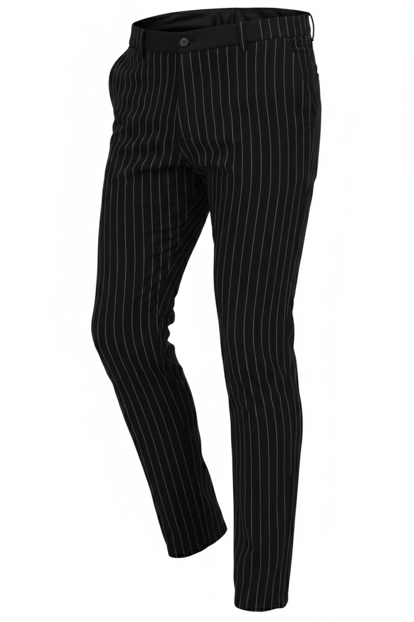 Striped Slim Fit Fashion Trouser in Black