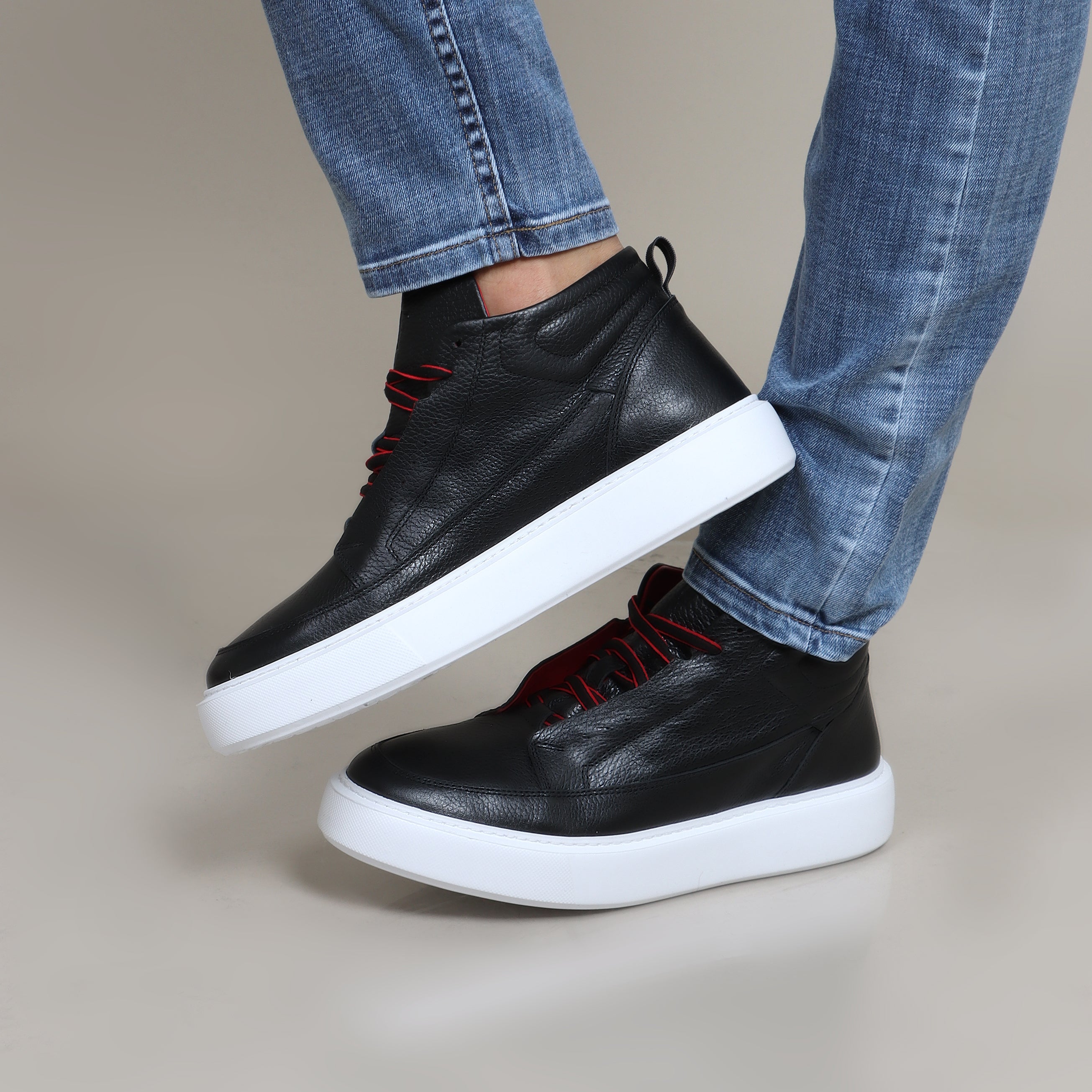 Red & Black Half Boot Sneakers: Lined Detail
