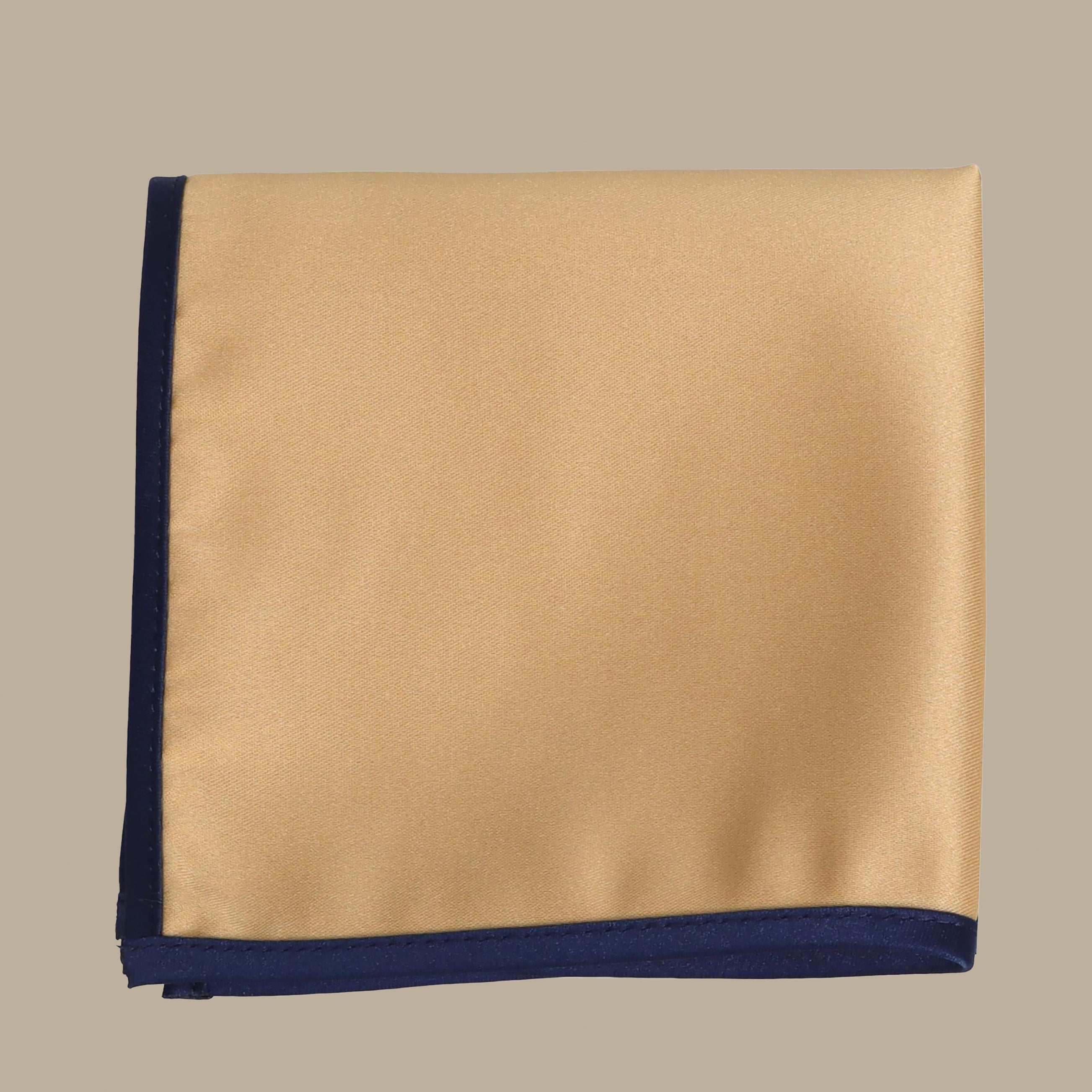 Gold & Navy Satin Pocket Square with Piping