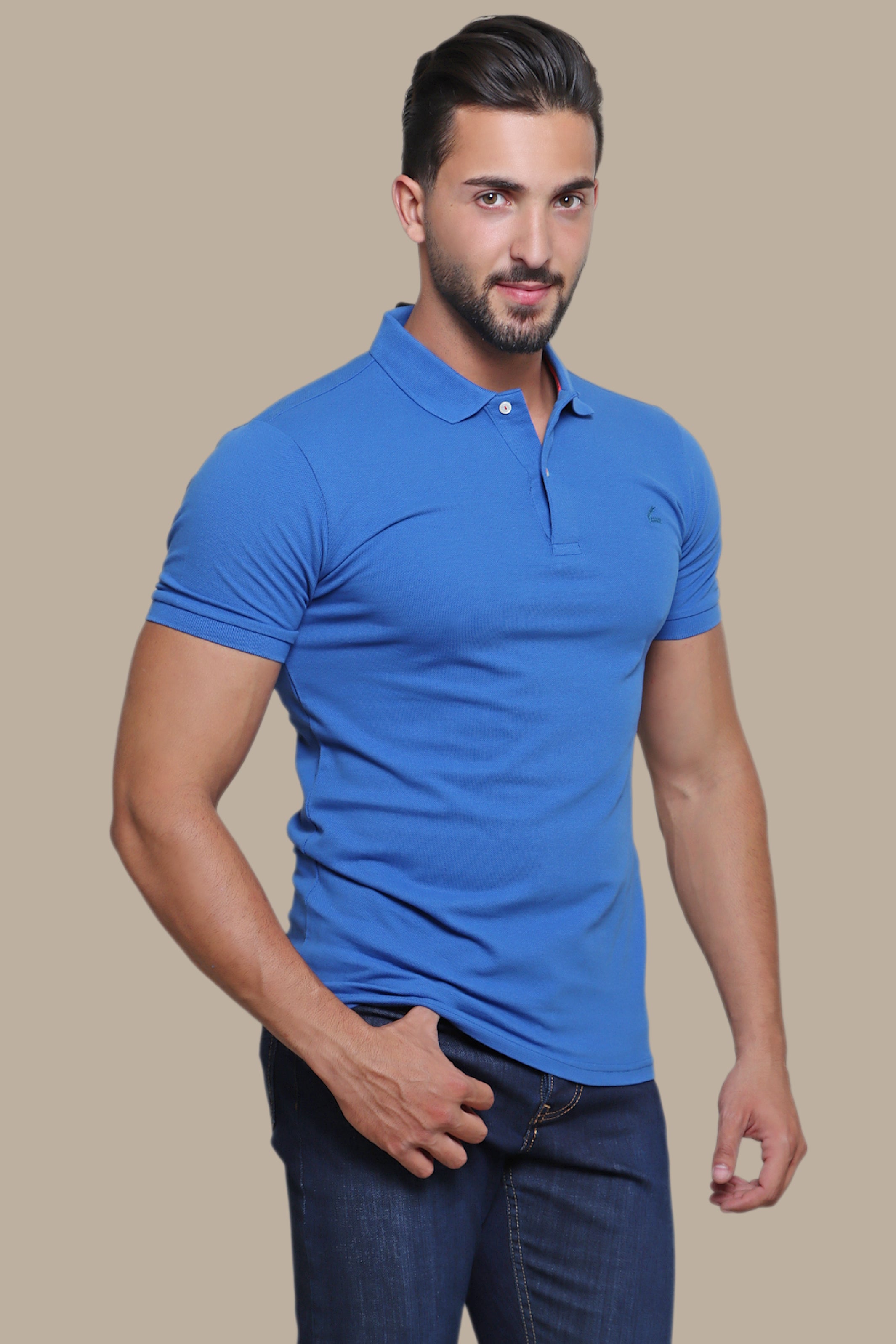 Blue Basic Piquet Polo